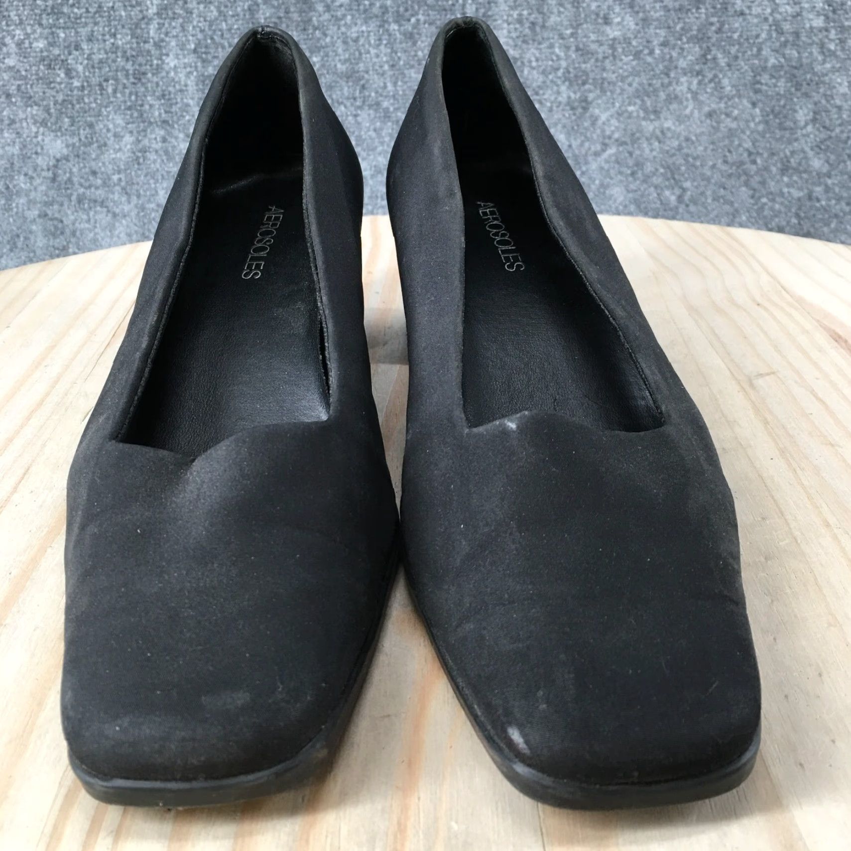 Vintage Aerosoles Heels Womens 9.5 Casual Slip On Square Toe Loafer Pumps Black Fabric Shoes Women Pump Size US 10 / IT 40 - 7 Thumbnail