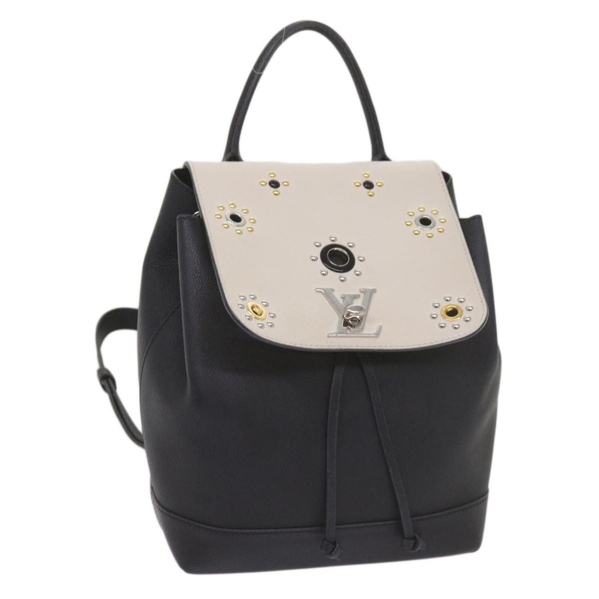 LOUIS VUITTON Lock Me Backpack Calf Leather Black White
