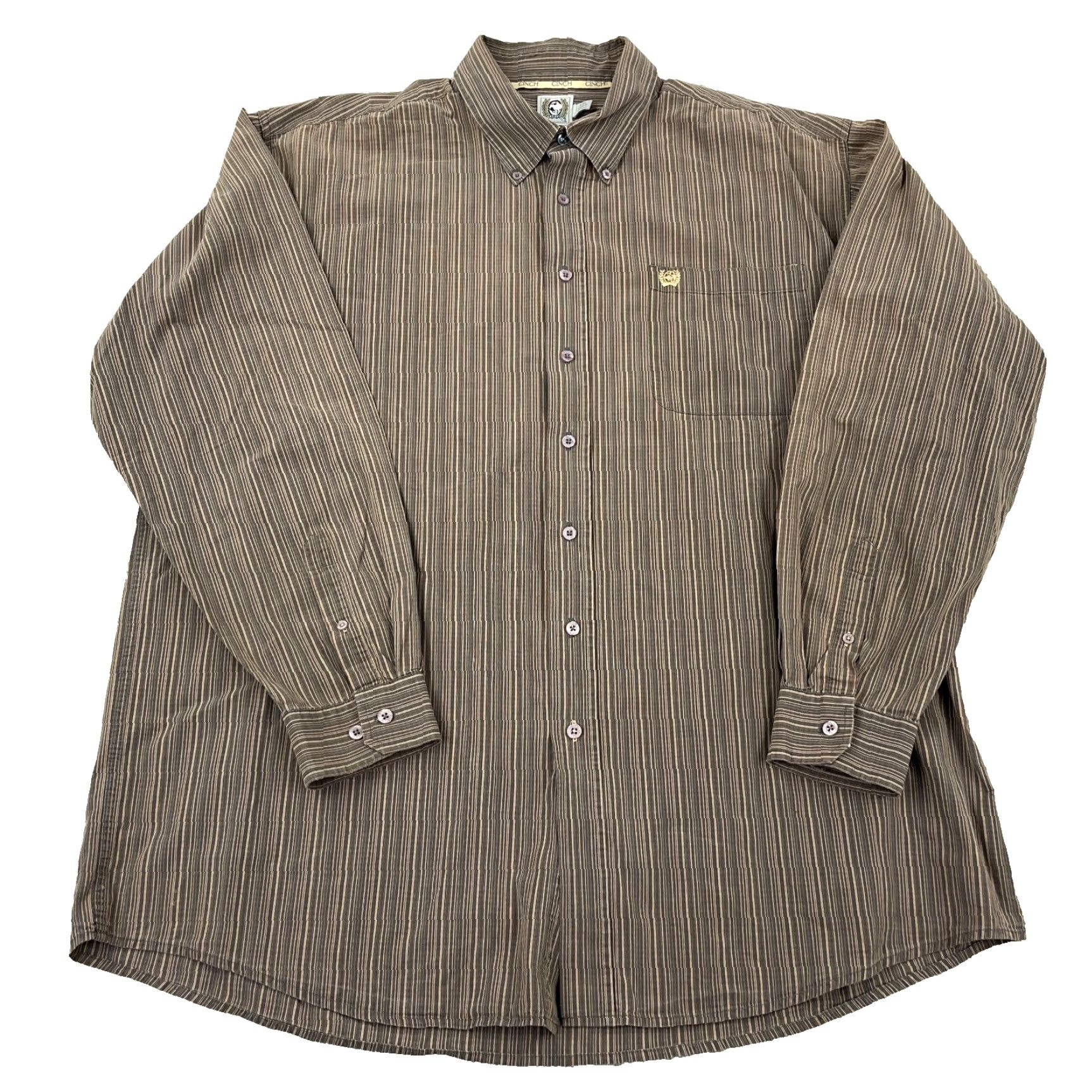 Vintage Cinch Shirt Men XXL 2XL Brown Striped Button Up Western Cowboy Pocket Dress Size 48R - 2 Thumbnail
