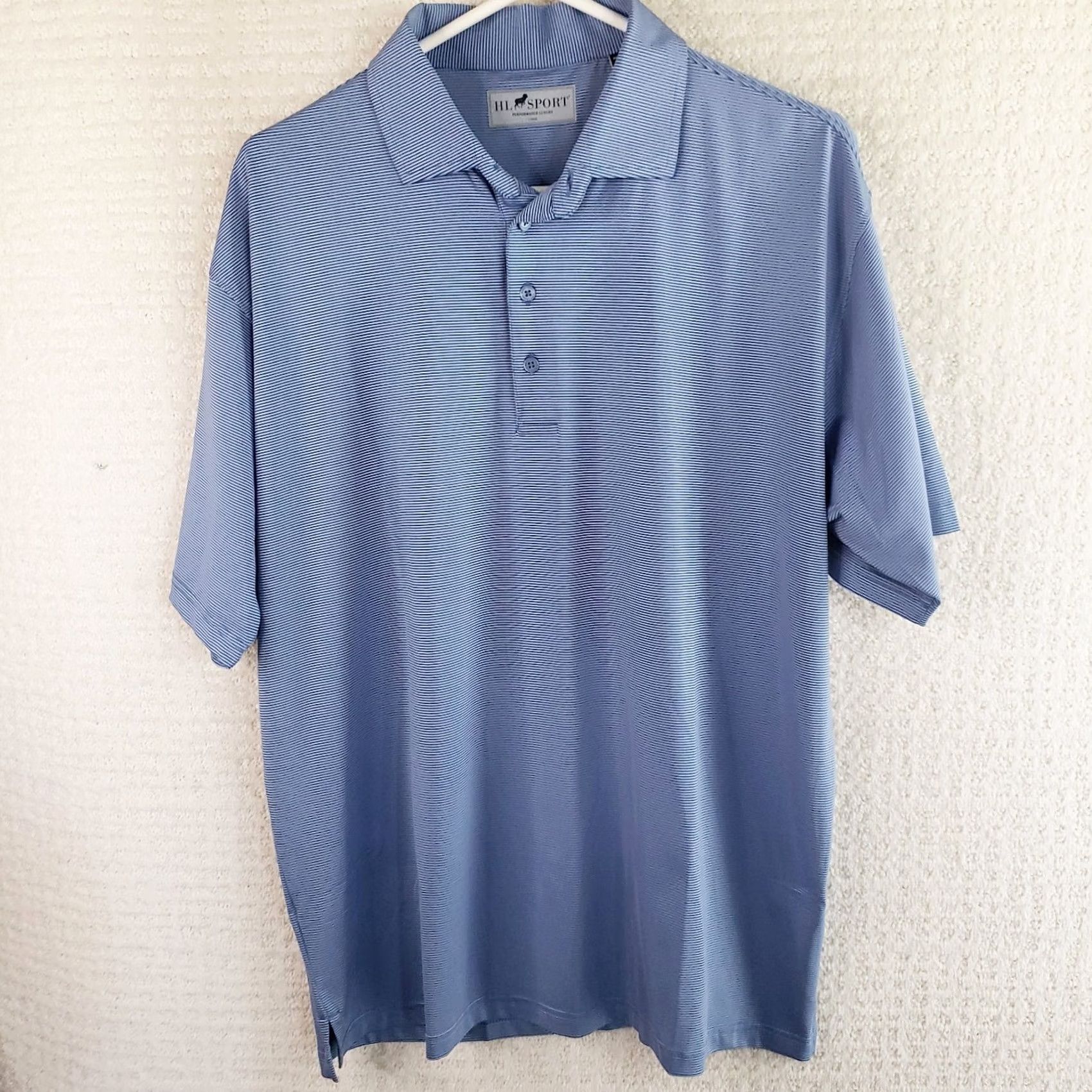 Vintage HL Sport Polo Shirt Men’s L Navy Blue White Striped Short Sleeve Performance Golf Casual Shirt Size US L / EU 52-54 / 3 - 2 Thumbnail