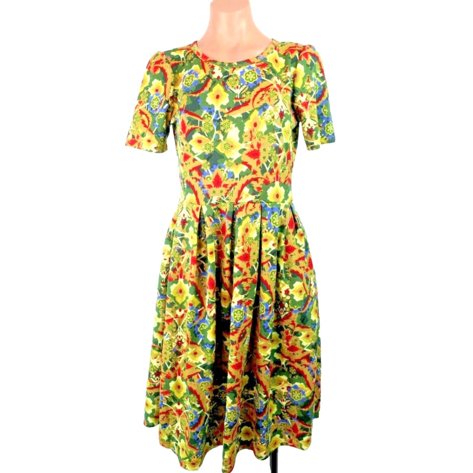VINTAGE LuLaRoe Dress Amelia L Zipper Floral All Over Print A-Line Fit &  Flare Knee