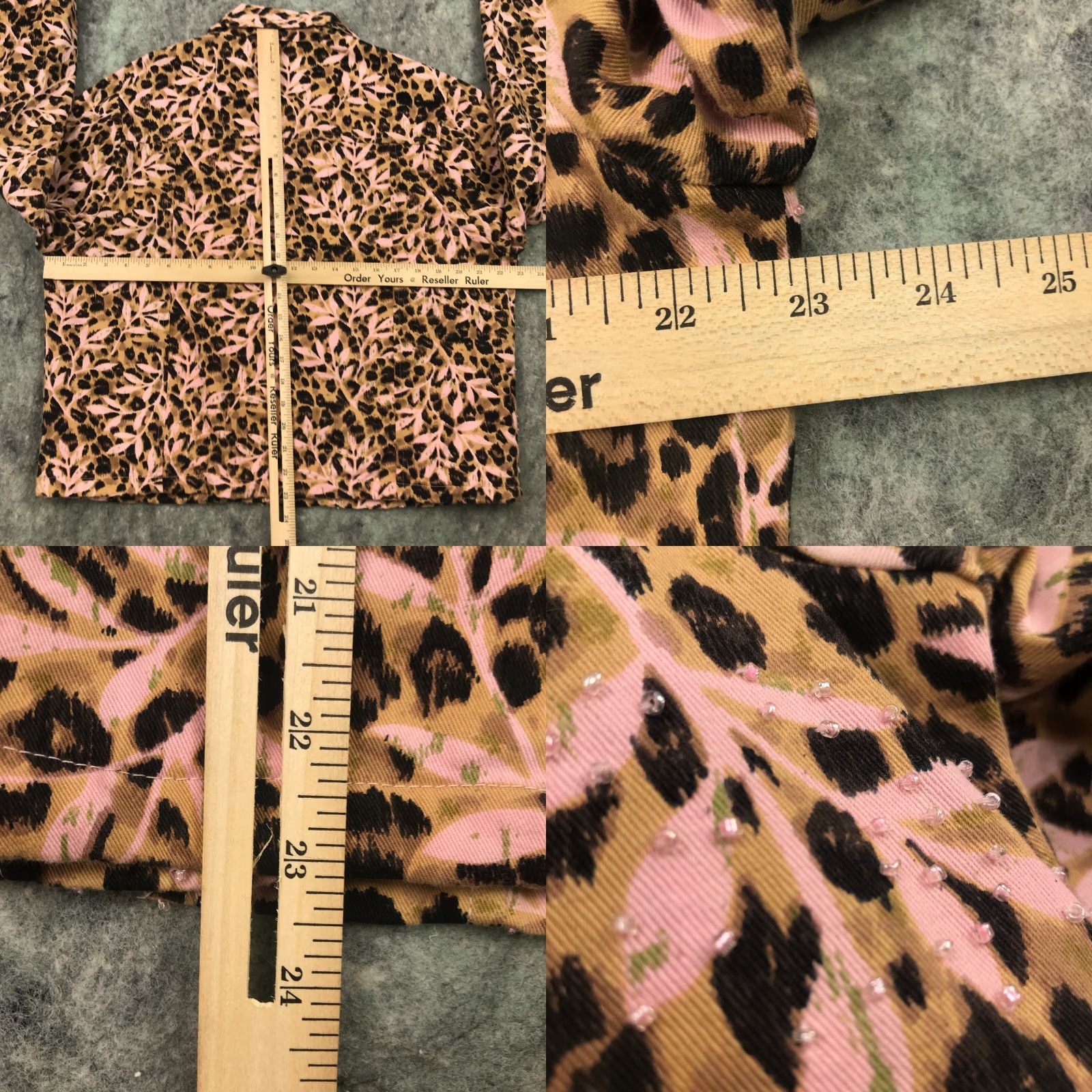 Vintage New Directions Blazer Shirt Womens XL Pink Leopard Twill Beaded Button Down Size XL / US 12-14 / IT 48-50 - 8 Thumbnail