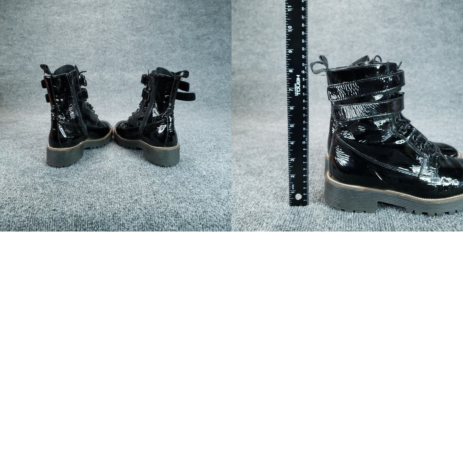Vintage Shellys London Combat Boots Womens 7.5 Black Patent Leather Lug Sole Mid-Calf Size US 8 / IT 38 - 11 Thumbnail