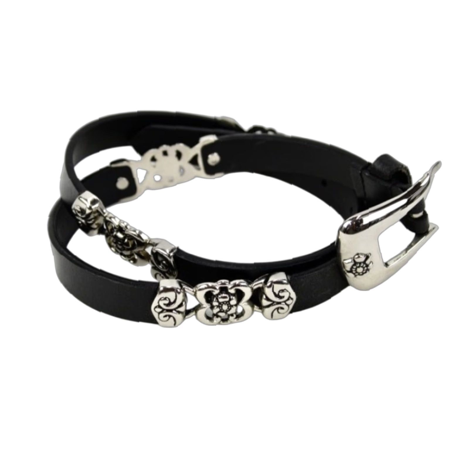 Vintage VINTAGE 2 Leather Belts Silver Tone floral links Black & Brown Womens size M/L Size ONE SIZE - 1 Thumbnail