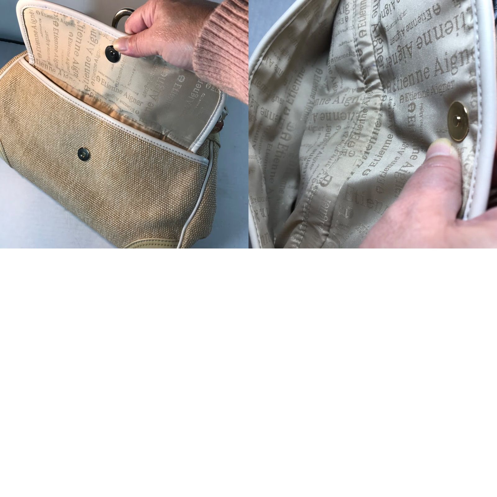 Etienne Aigner VINTAGE Etienne Aigner Women's Shoulder Bag Leather & Tweed Medium Beige White Casual Travel Pack Size ONE SIZE - 8 Thumbnail