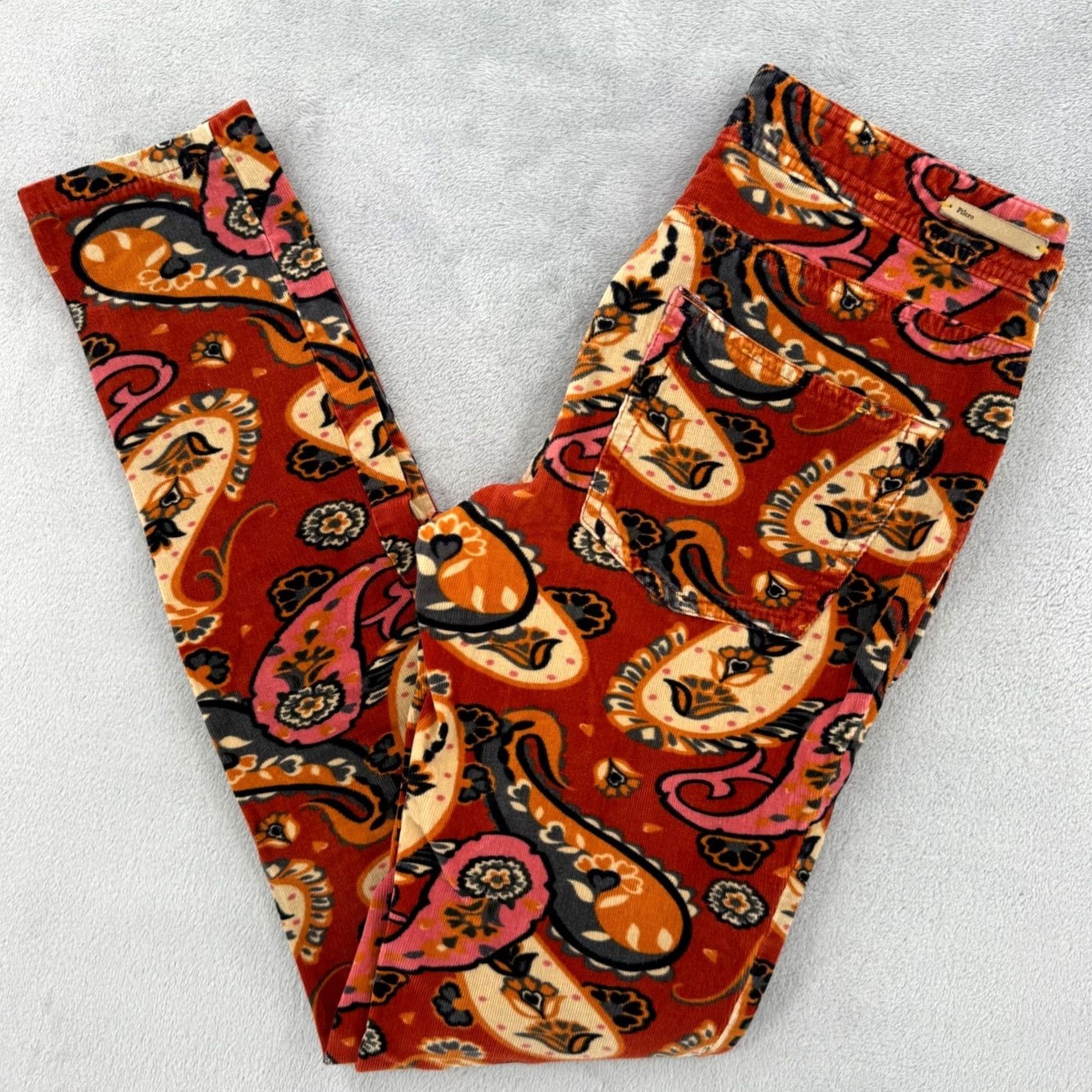Vintage Pilcro and the Letterpress Serif Paisley Corduroy Pants Orange Red Womens Sz 25 Size 42" / US 20 - 2 Thumbnail