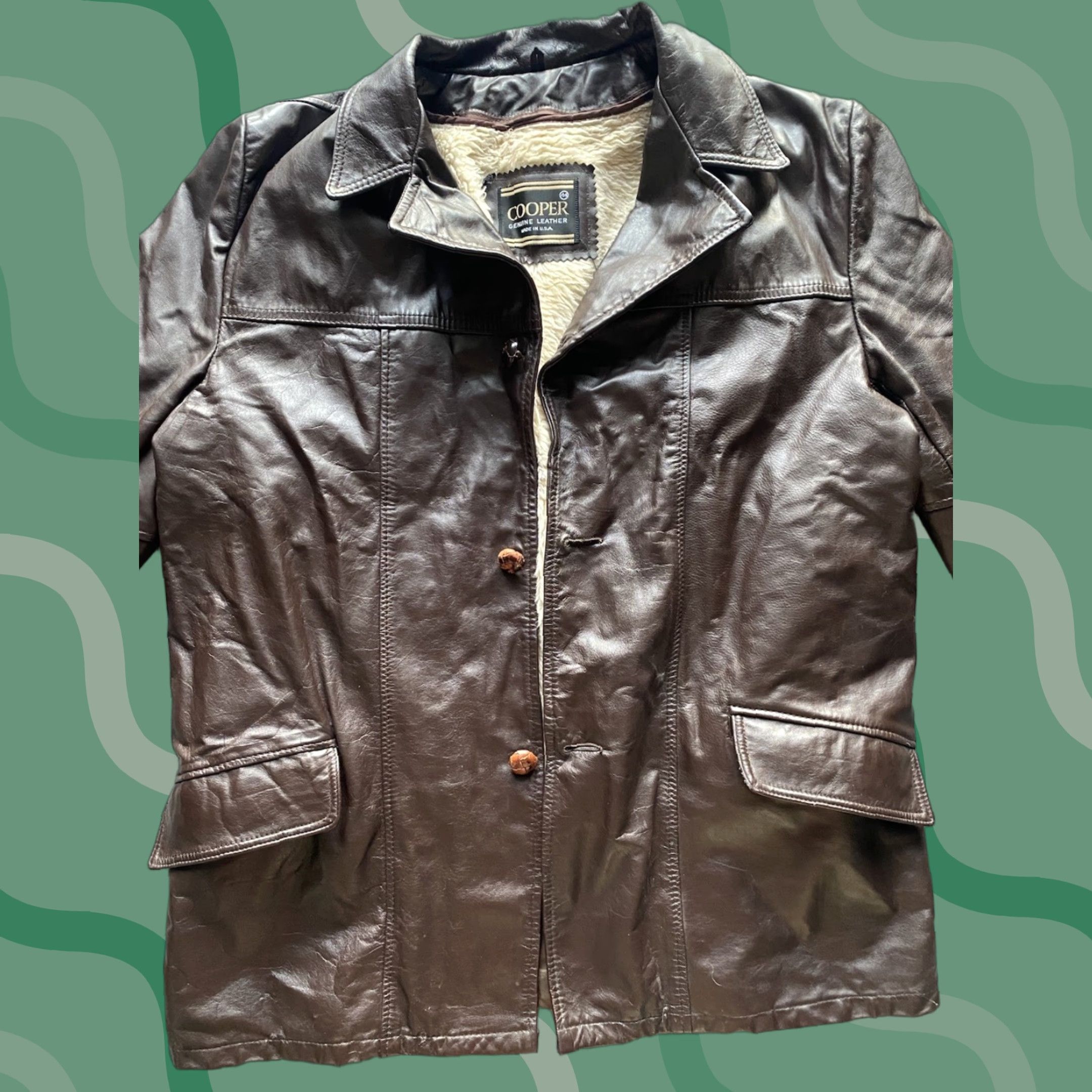 Vintage VINTAGE Cooper Leather Coat Men Coat 44 Regular Brown Lined Button Missing VTG USA Size US S / EU 44-46 / 1 - 1 Thumbnail