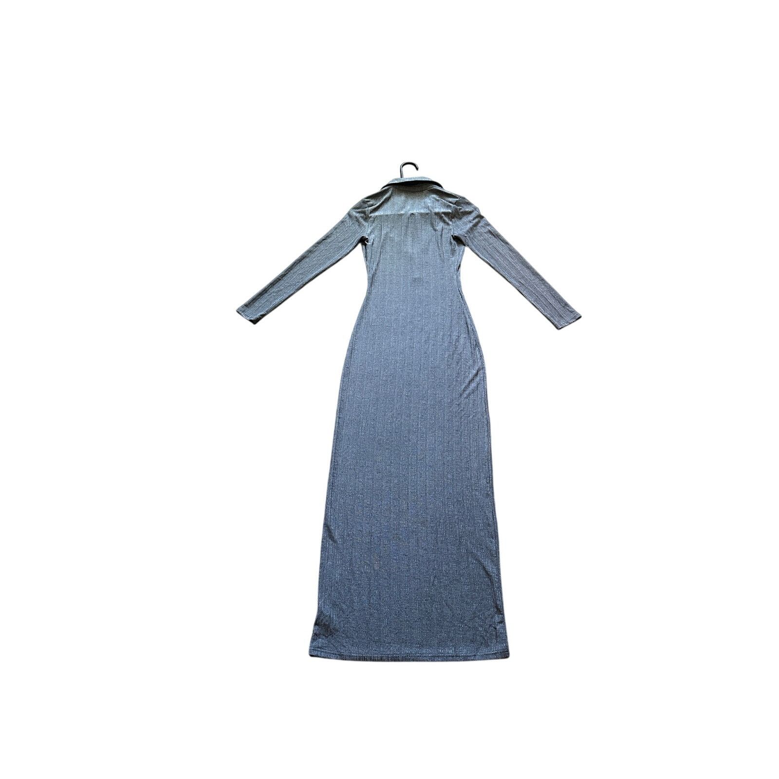 Other Micas Gray V-Neck Long Sleeve Collared Bodycon Long Dress Size S / US 4 / IT 40 - 10 Thumbnail
