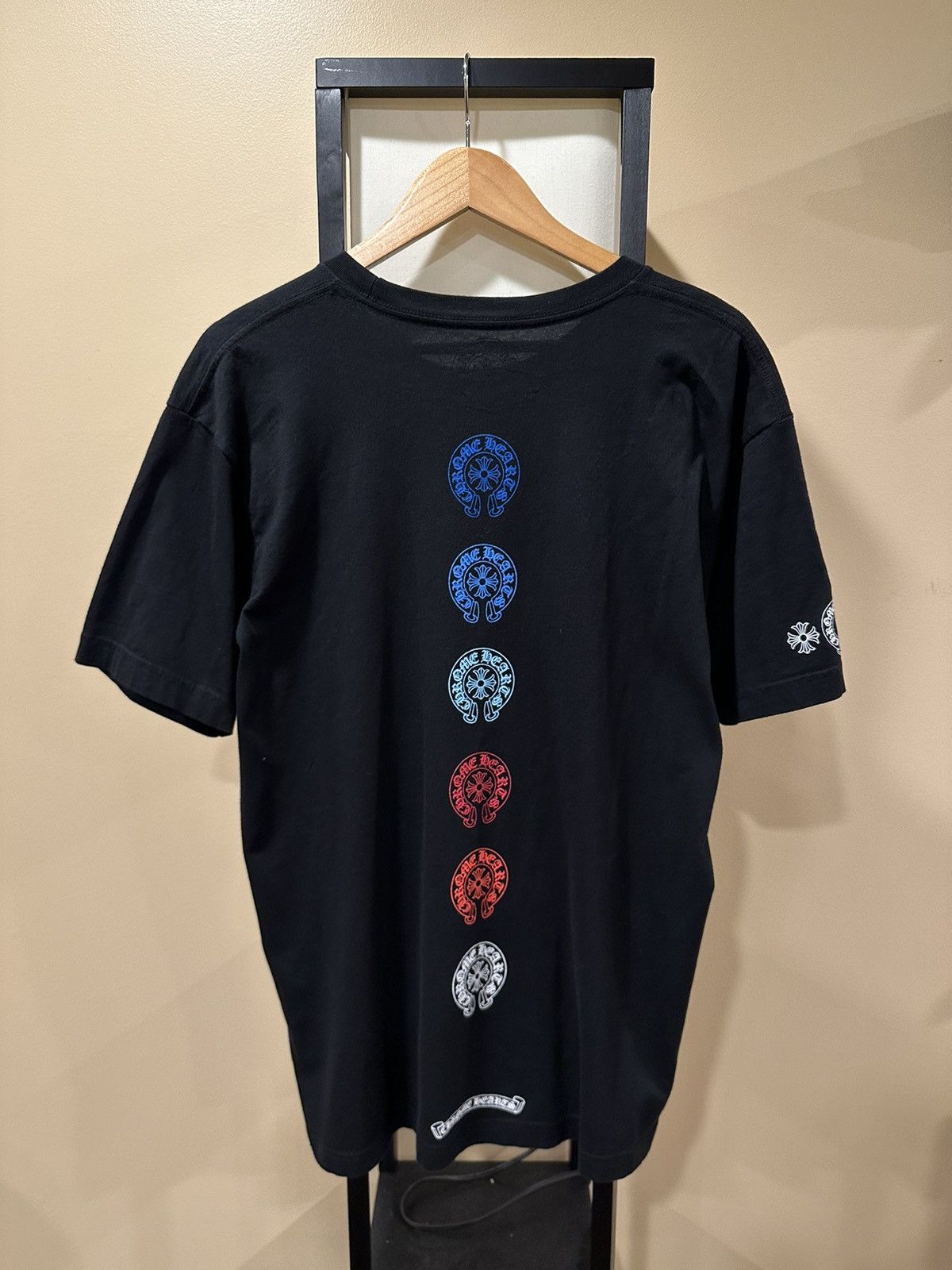 Image of Chrome Hearts Gradient Multi Color Horseshoe Logo Black Tee, Men's (Size XL)