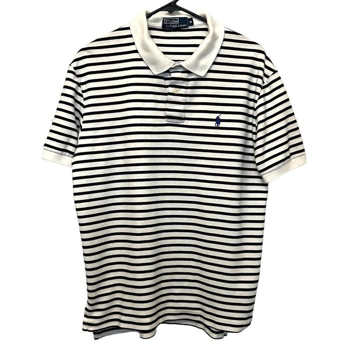 Ralph Lauren POLO by Ralph Lauren short sleeve striped polo shirt, men's size M cotton ivory Vintage Second Hand