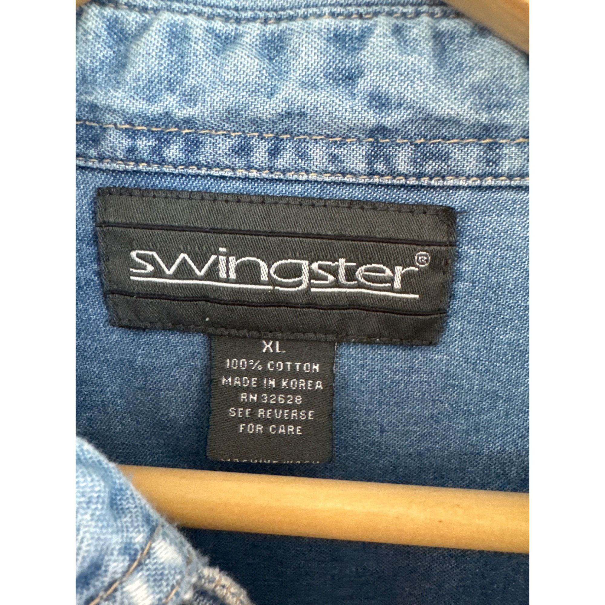 Swingster Vintage 90s Swingster XL Denim Shirt Ideal Logo Blue Size US XL / EU 56 / 4 - 2 Thumbnail