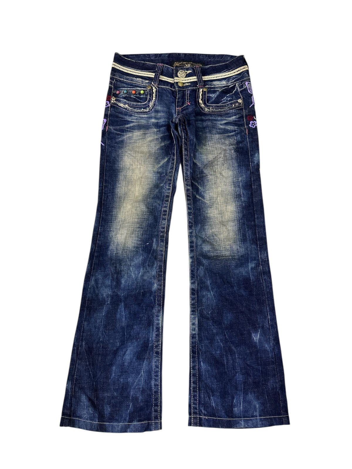 GOA Crazy 2000s Red Pepper Washed Flare Jeans Goa Lgb Y2K Style Size US 32 / EU 48 - 4 Thumbnail