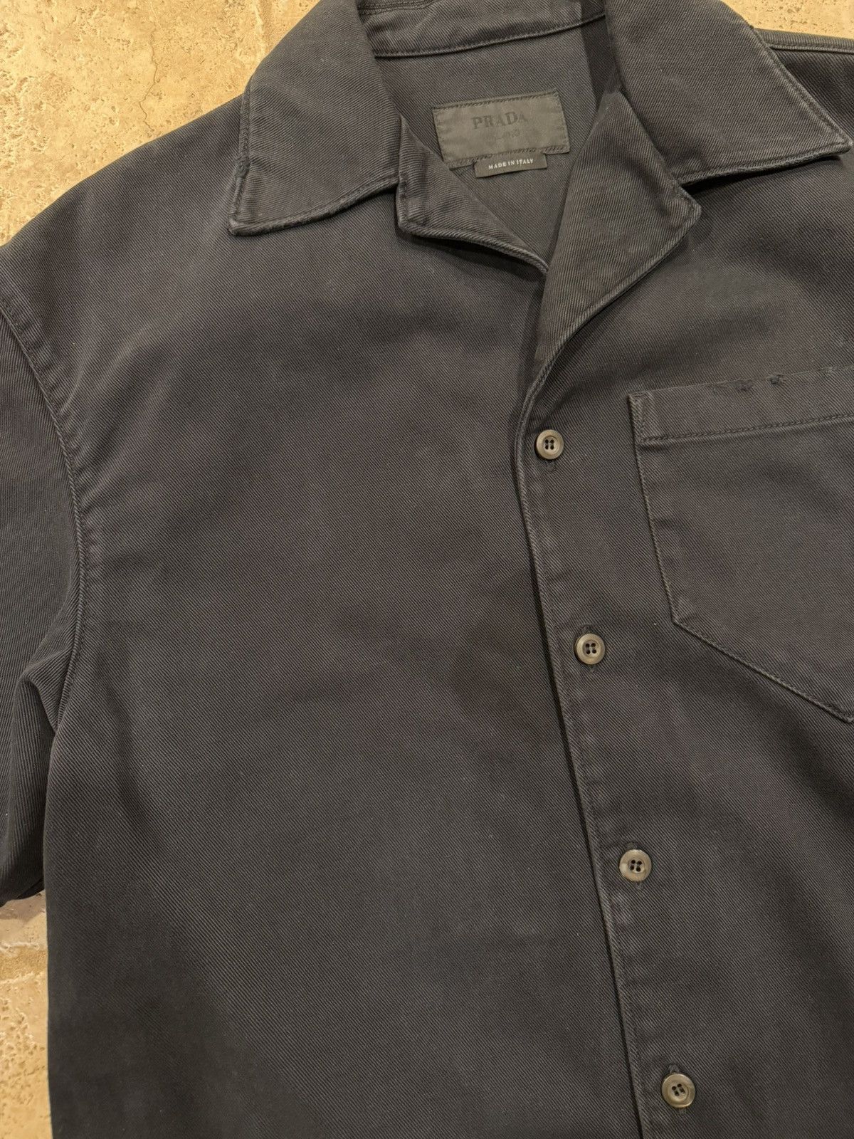 Prada Prada Black Denim Distressed Back Logo Button Bowling Shirt Size US M / EU 48-50 / 2 - 5 Thumbnail