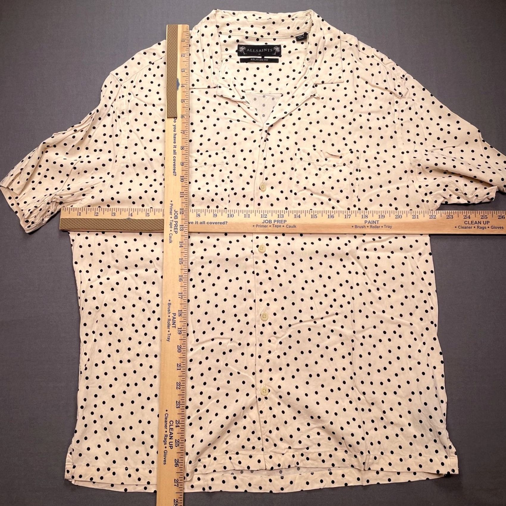 Allsaints AllSaints Shirt Mens Medium Beige Polka Dot Short Sleeve Button Up Relaxed Fit Size US M / EU 48-50 / 2 - 3 Thumbnail