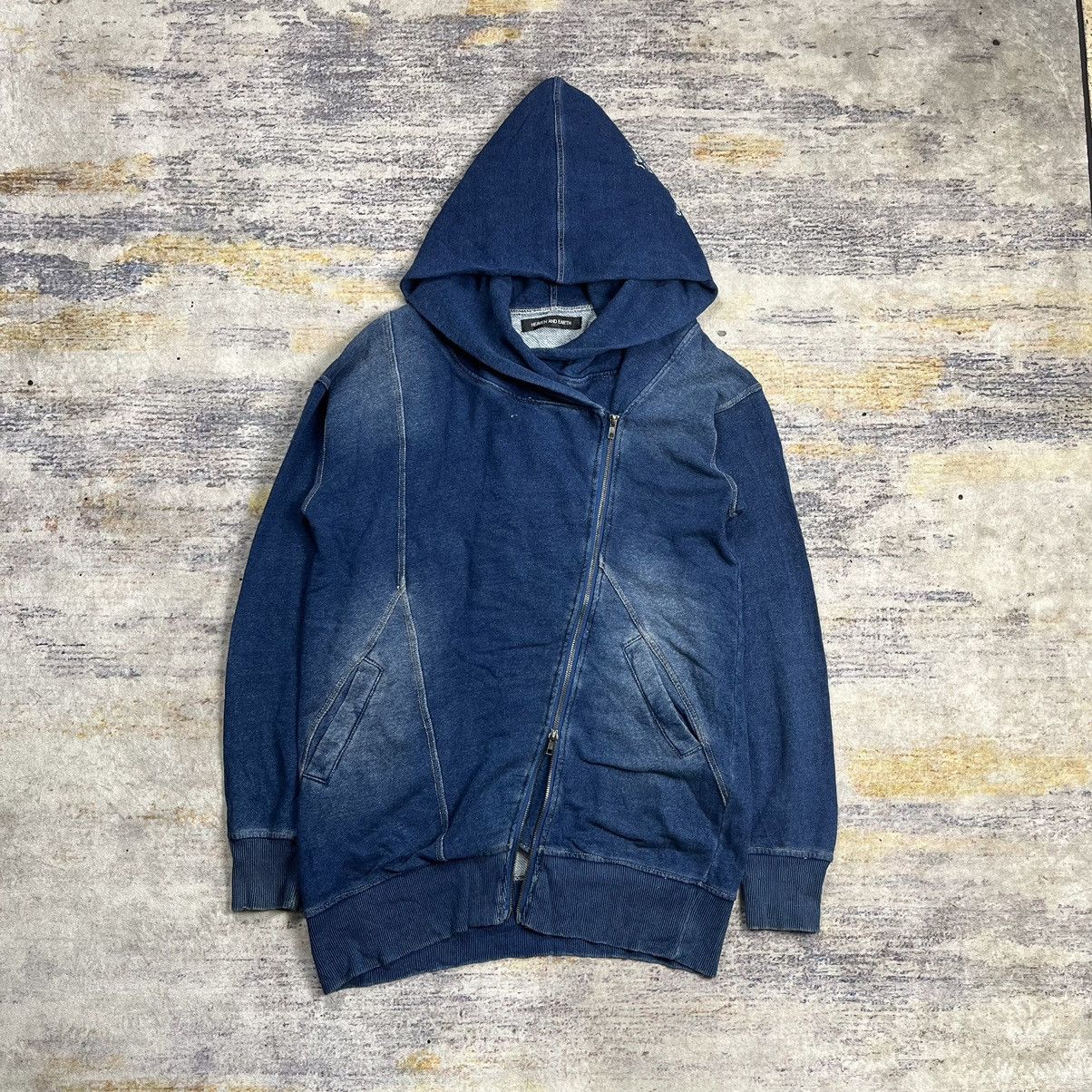 Japanese Brand Heaven and Earth indigo asymmetrical biker zip hoodie Size US M / EU 48-50 / 2 - 2 Thumbnail