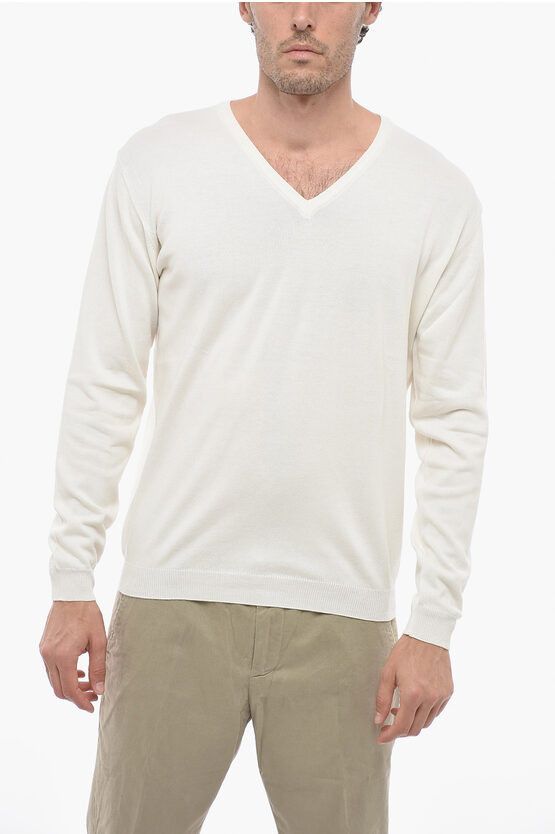image of Corneliani V-Neck Long Sleeved Sweater in Beige, Men's (Size Large)