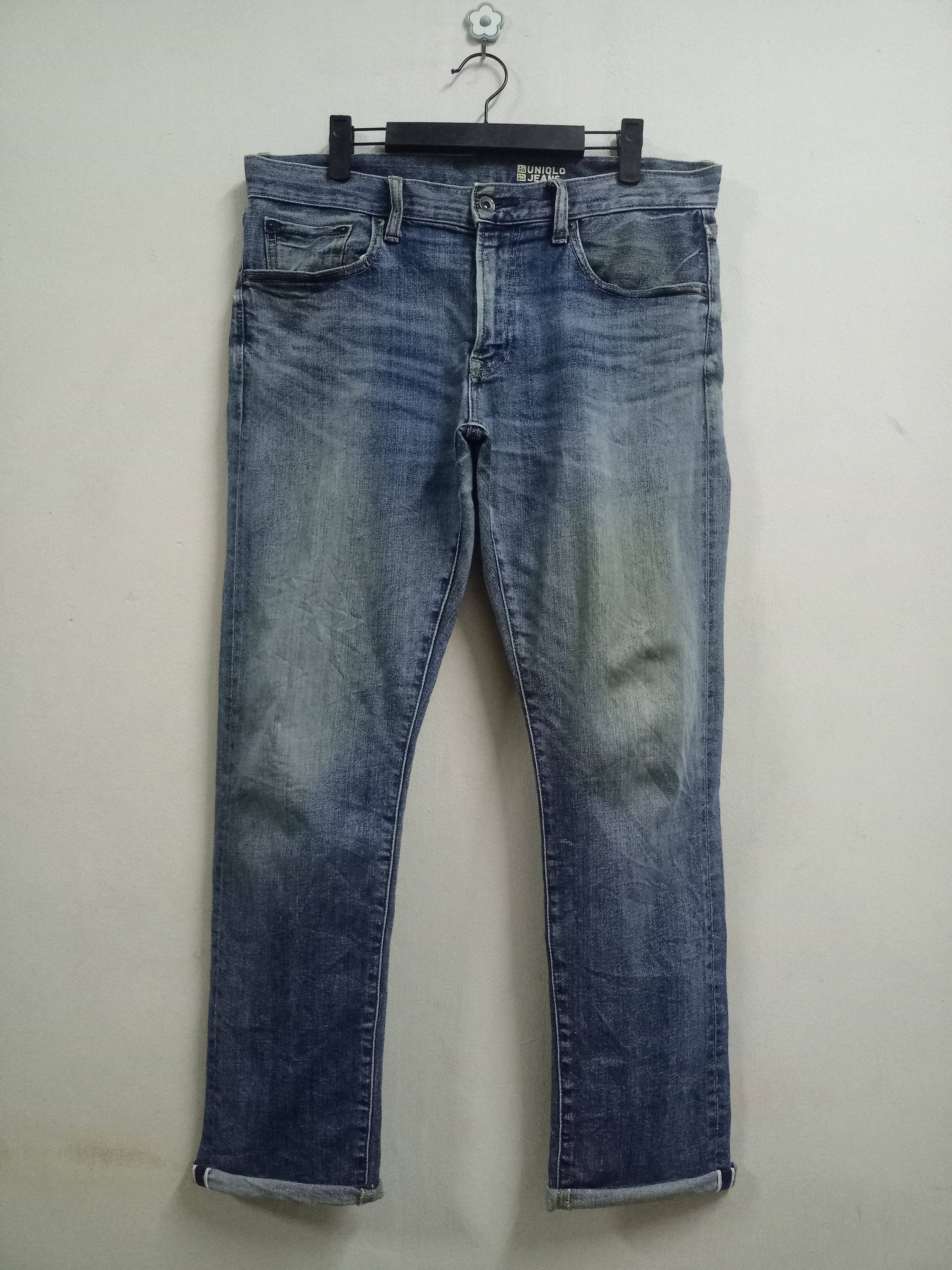 Japanese Brand × Uniqlo Vintage Japanese Uniqlo Blue Wash Distressed Selvedge Jeans Size US 35 - 1 Thumbnail