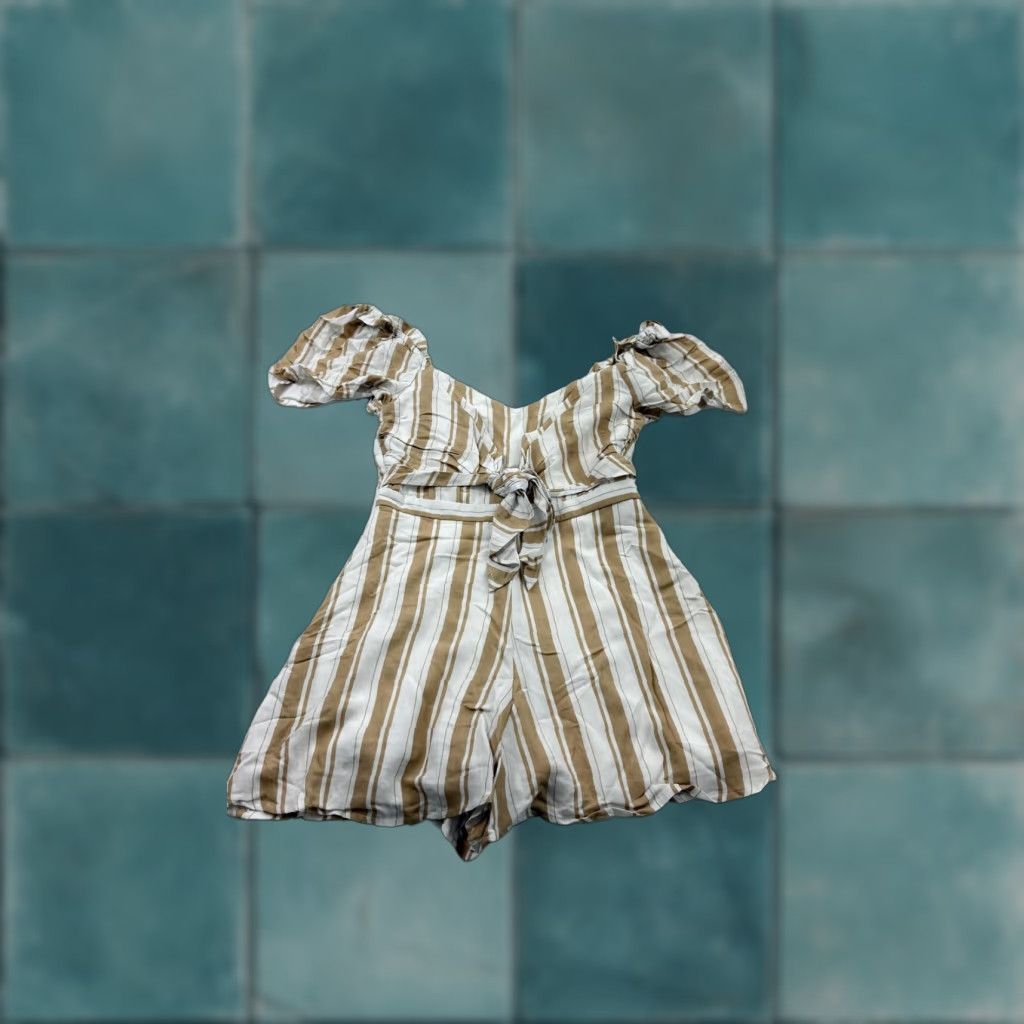 Vintage Mi Ami Romper Womens Small Striped Puff Sleeve Tie Front Francescas NWT Size 28" / US 6 / IT 42 - 1 Thumbnail