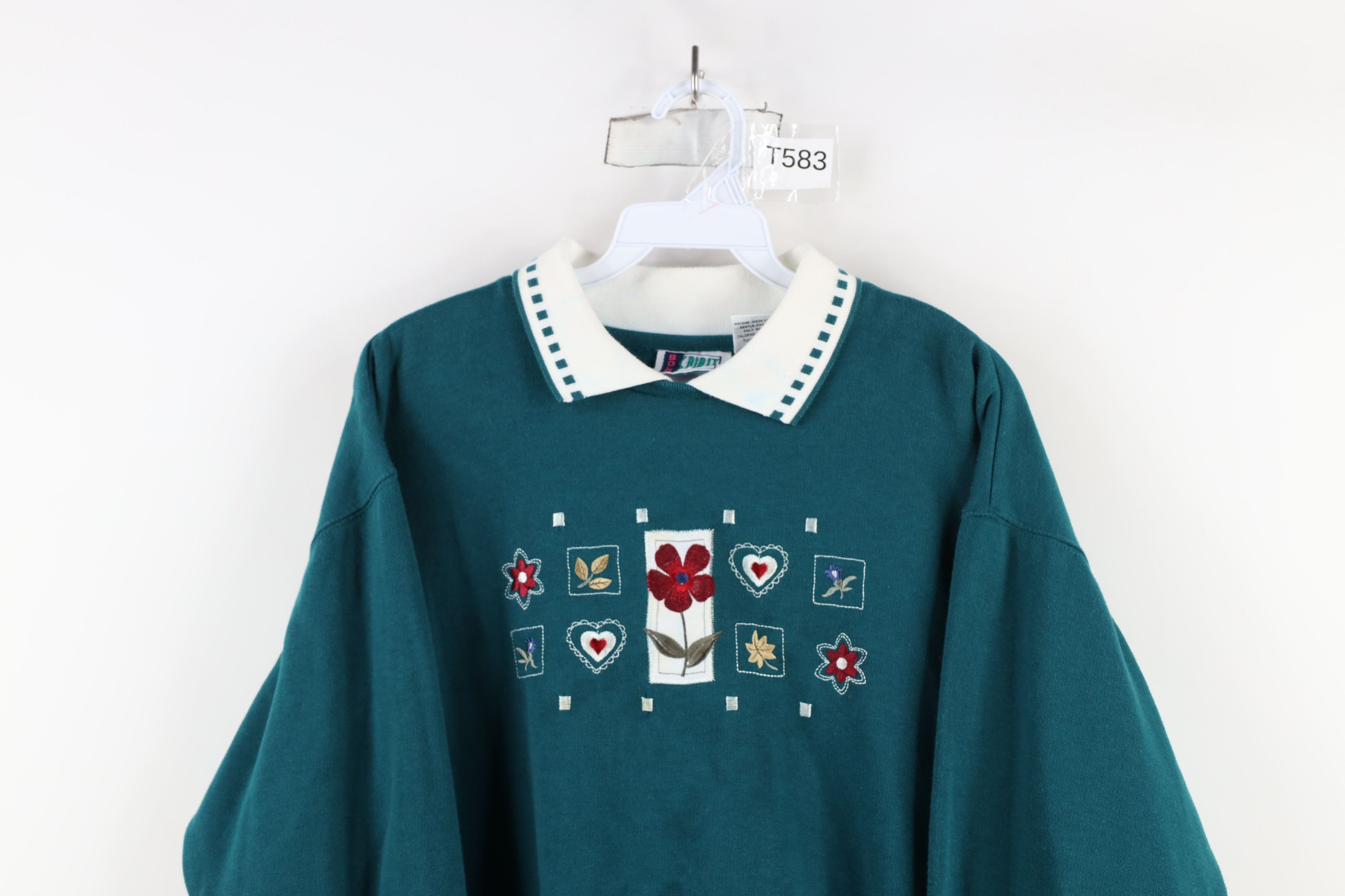 Vintage Vintage 90s Streetwear Flower Heart Collared Sweatshirt Size S / US 4 / IT 40 - 2 Thumbnail