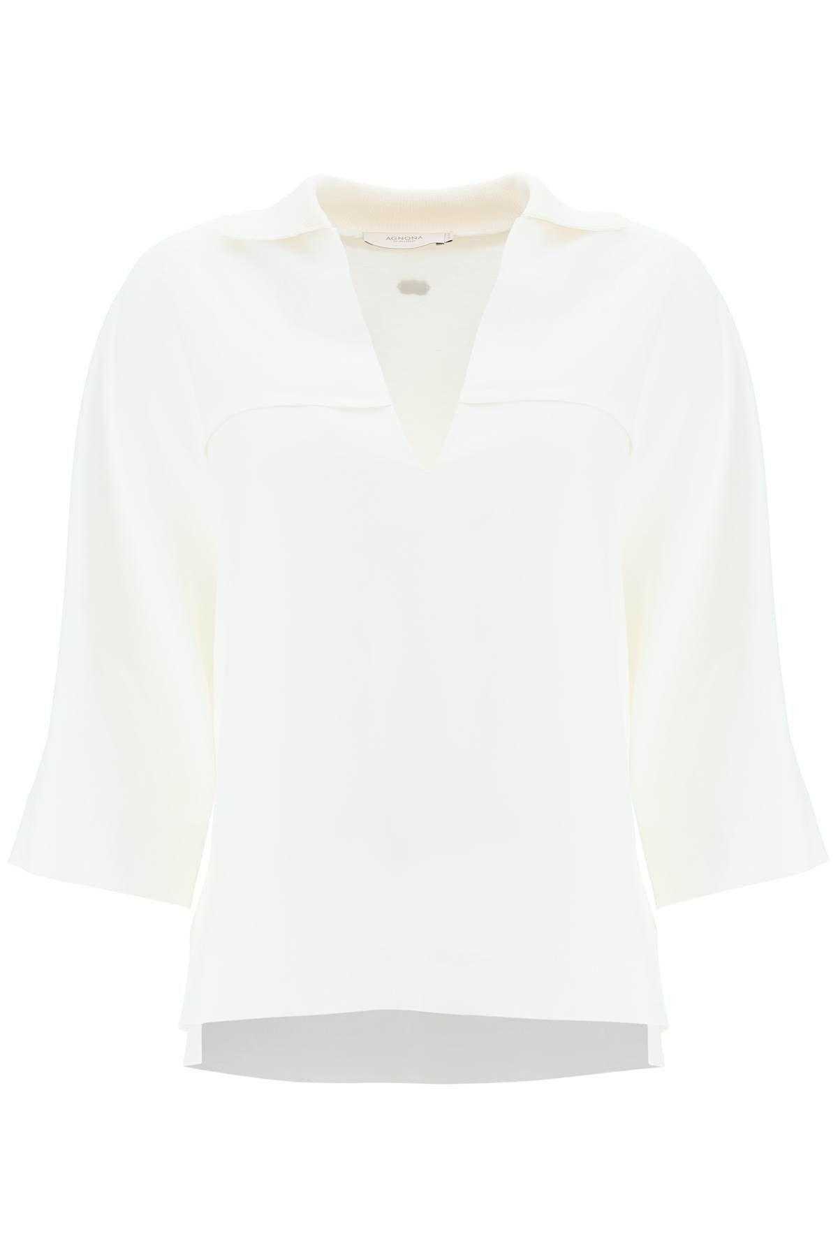 image of Agnona Linen Viscose Polo Blouse in White, Women's (Size Medium)