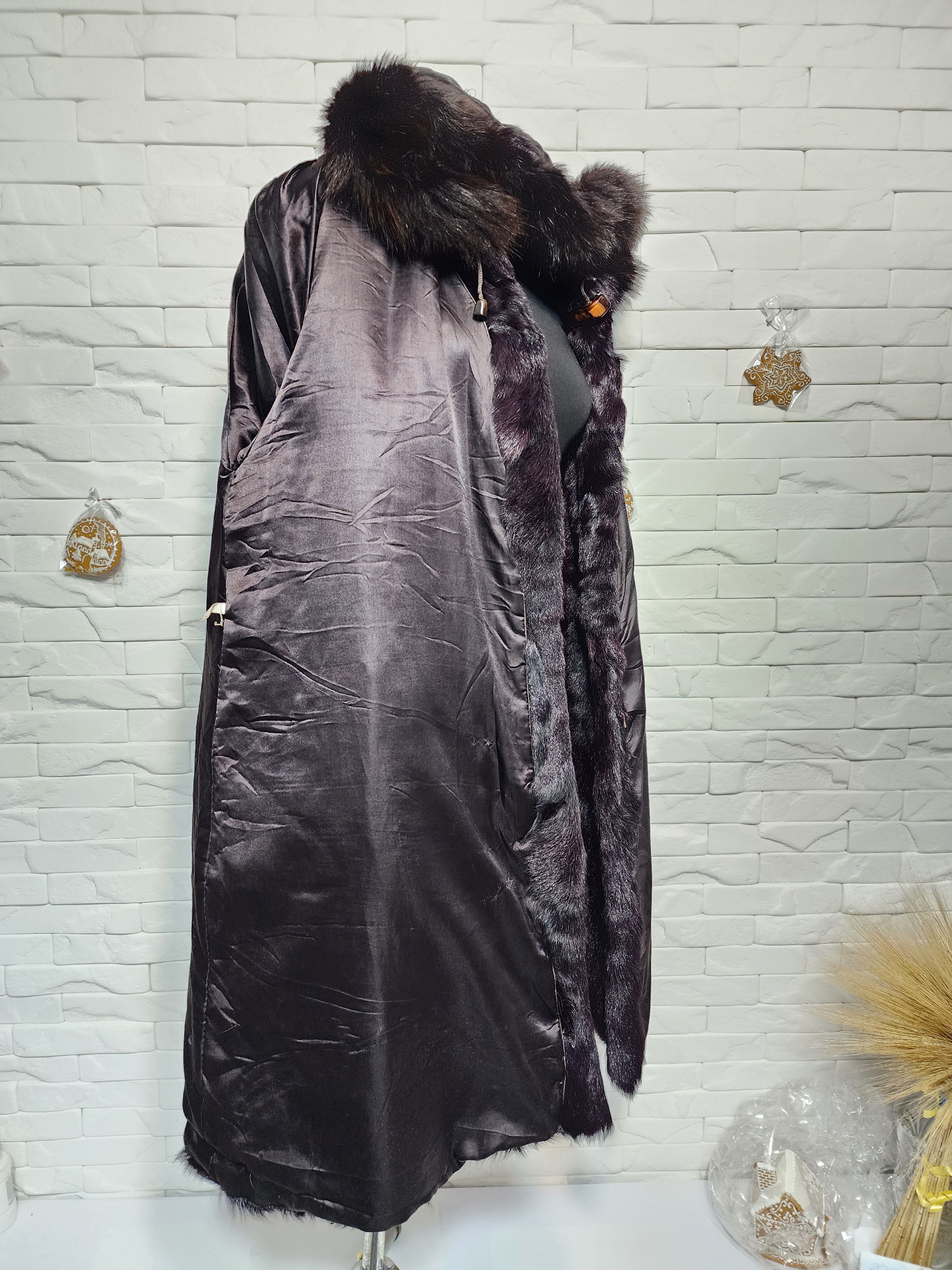 Furla Black Goat Fur Coat: Women's Warm Hooded Outerwear Size XL / US 12-14 / IT 48-50 - 8 Thumbnail