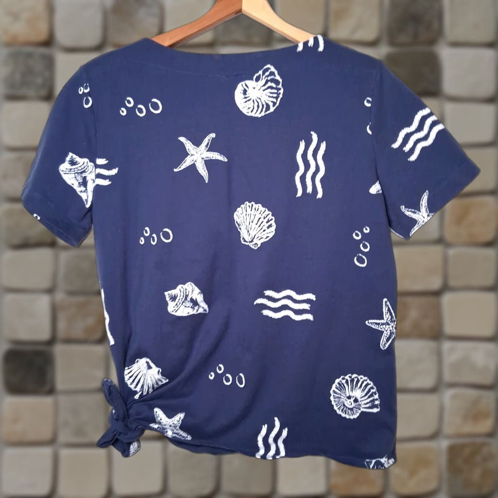 Vintage Links Shirt Women Small Blue Tie Waist Starfish Seashell Beach Beachy Coastal Size S / US 4 / IT 40 - 1 Thumbnail