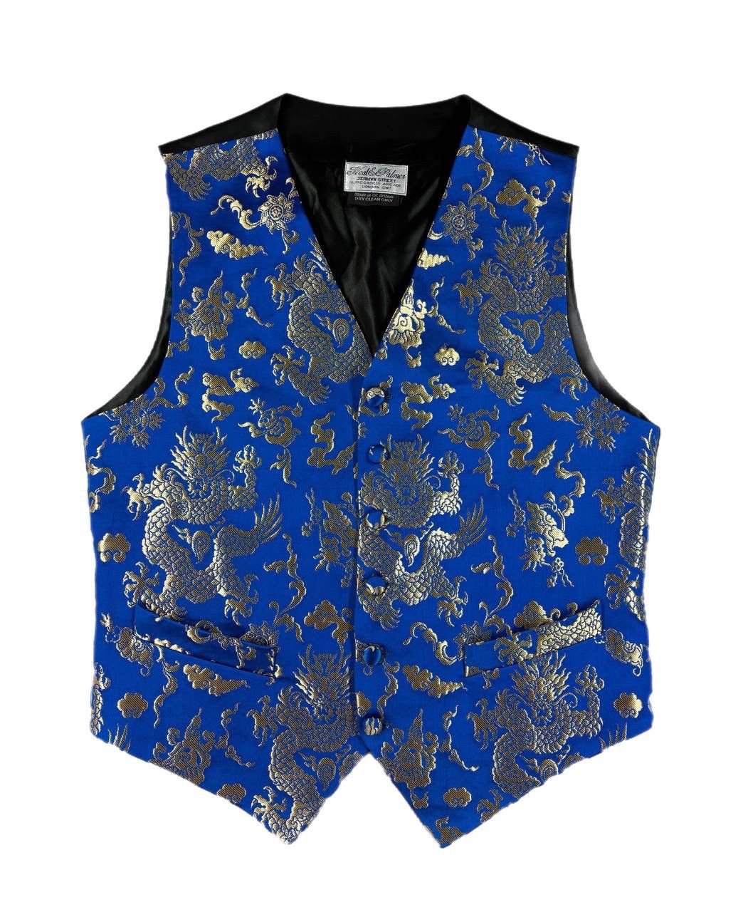 Other Neal&Palmer silk blue/gold embroidered damask waistcoat Size 38R - 1 Thumbnail