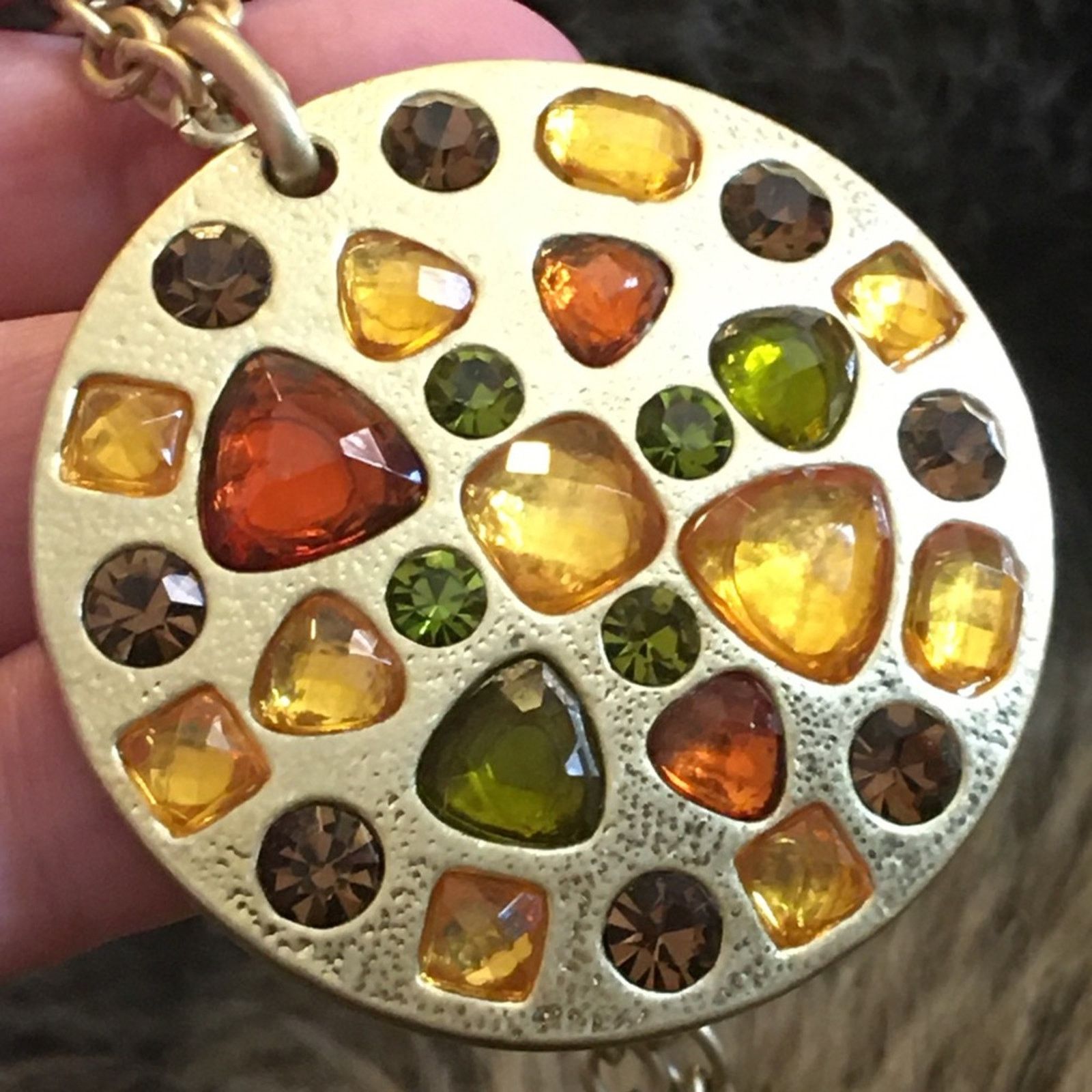 Jewelry Stone covered amulet matte gold chain necklace Size ONE SIZE - 2 Thumbnail