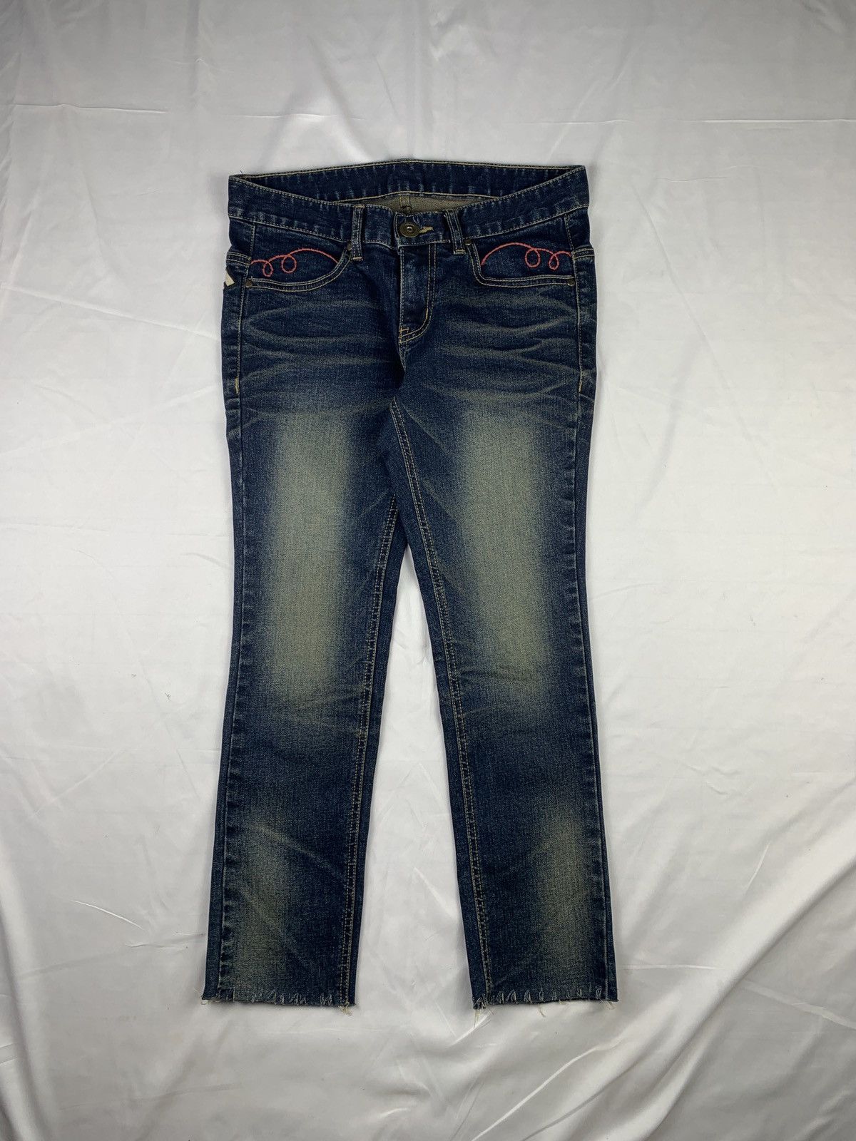 Japanese Brand y2k Lolita Like Cute Pop Embroidered Skinny Stretch Jeans Size 31" - 2 Thumbnail