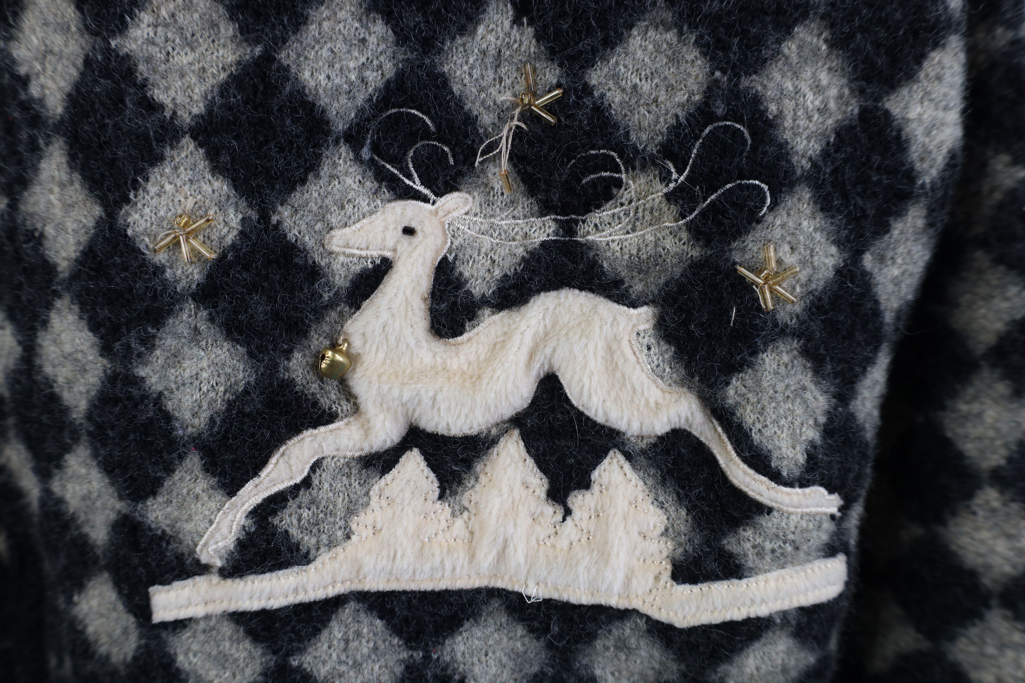 Vintage Vintage 90s Christmas Reindeer Argyle Faux Fur Collar Jacket Size XXL / US 16-18 / IT 52-54 - 4 Thumbnail
