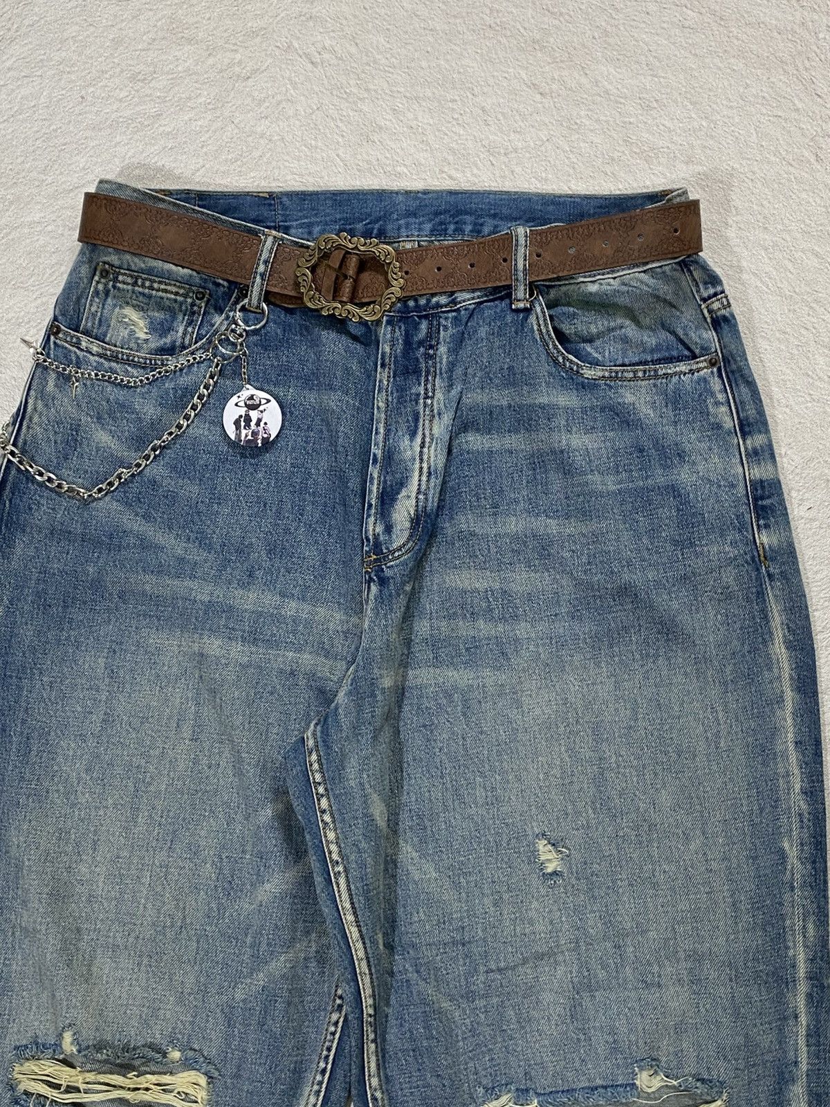 Madness SICK💸Madness Distressed Baggy Denim jeans Size US 35 - 6 Thumbnail