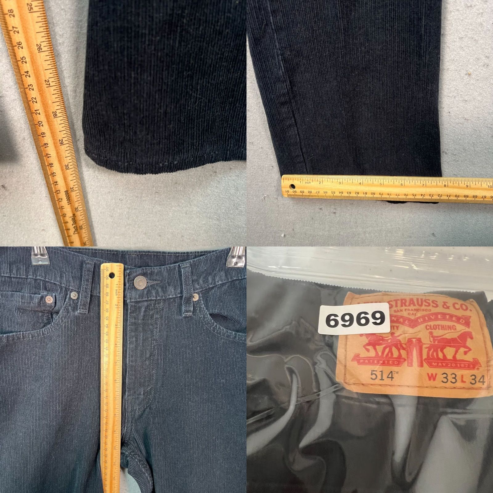 Levi's Levi's 514 Mens Size 33 x 32 Black Corduroy Straight Leg Pants Size US 33 - 8 Thumbnail
