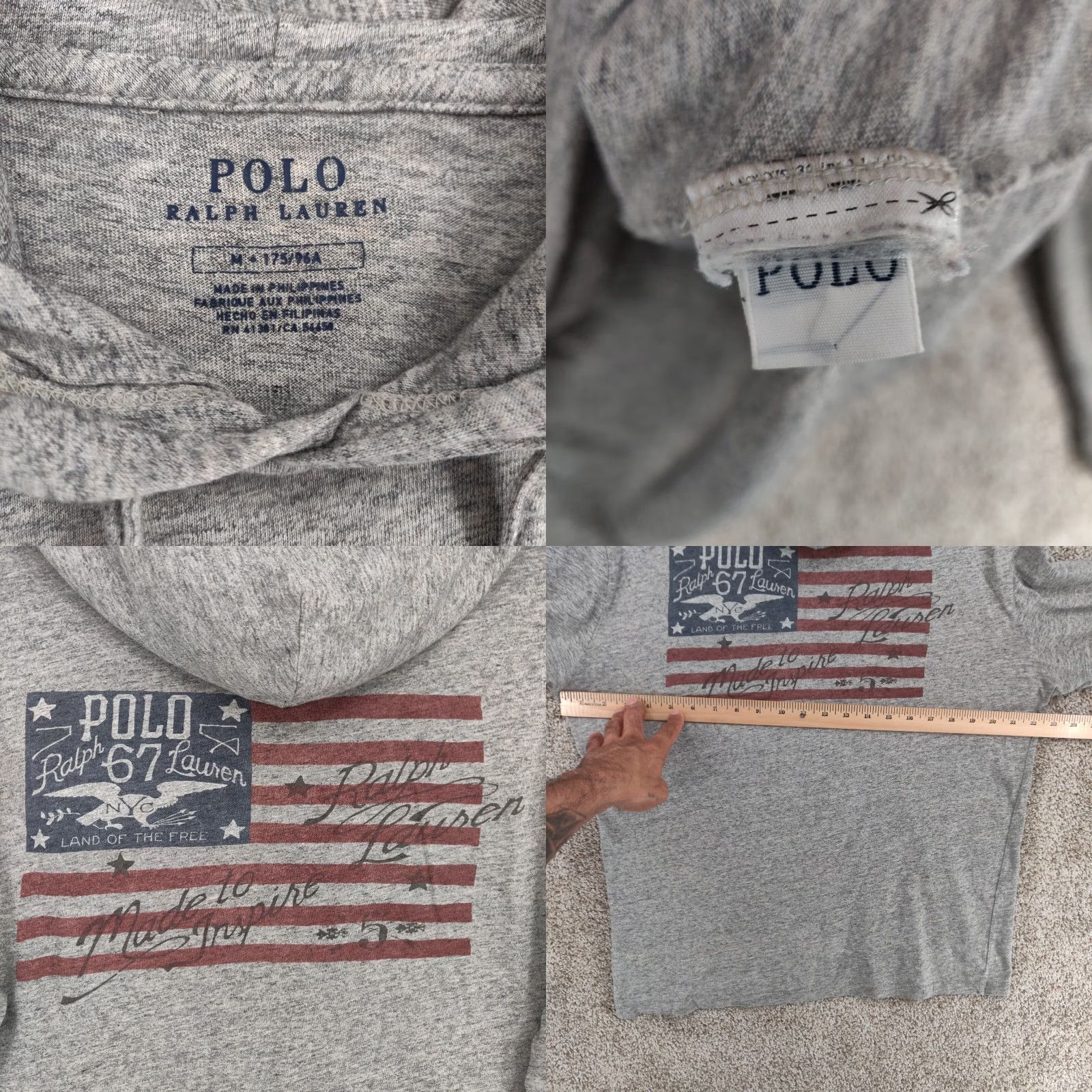 Polo Ralph Lauren VINTAGE Polo Ralph Lauren Hoodie Shirt Mens Medium Grey Pullover USA Logo Shirt Size US M / EU 48-50 / 2 - 8 Thumbnail