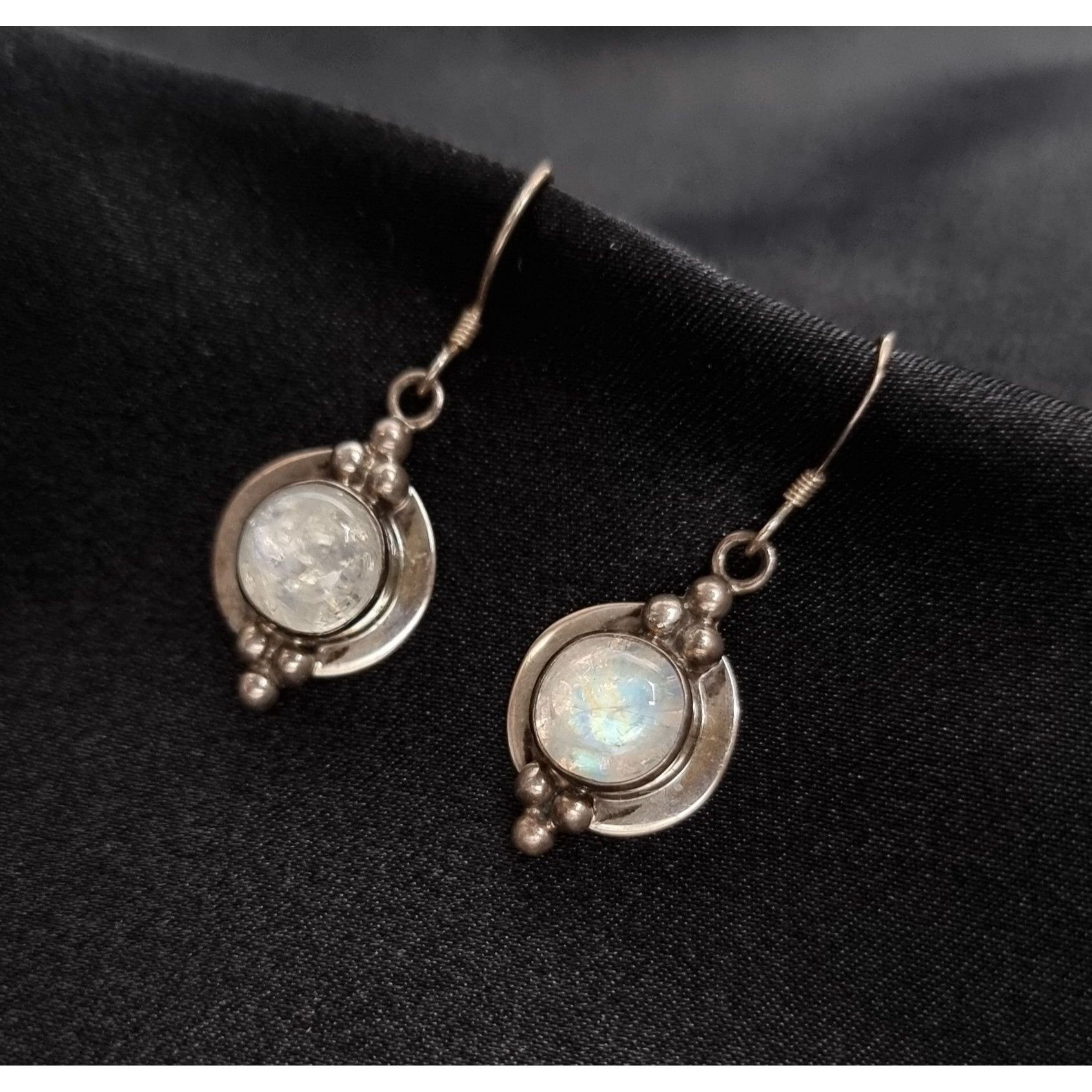 Vintage Early 2000s Rainbow Moonstone & 925 Sterling Silver Drop Ear Size ONE SIZE - 1 Thumbnail