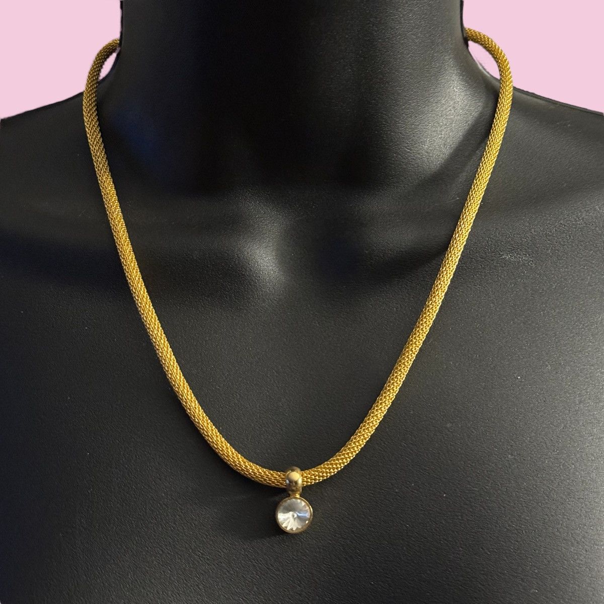 Other Gold tone crystal pendant mesh chain necklace/earrings set Size ONE SIZE - 1 Thumbnail