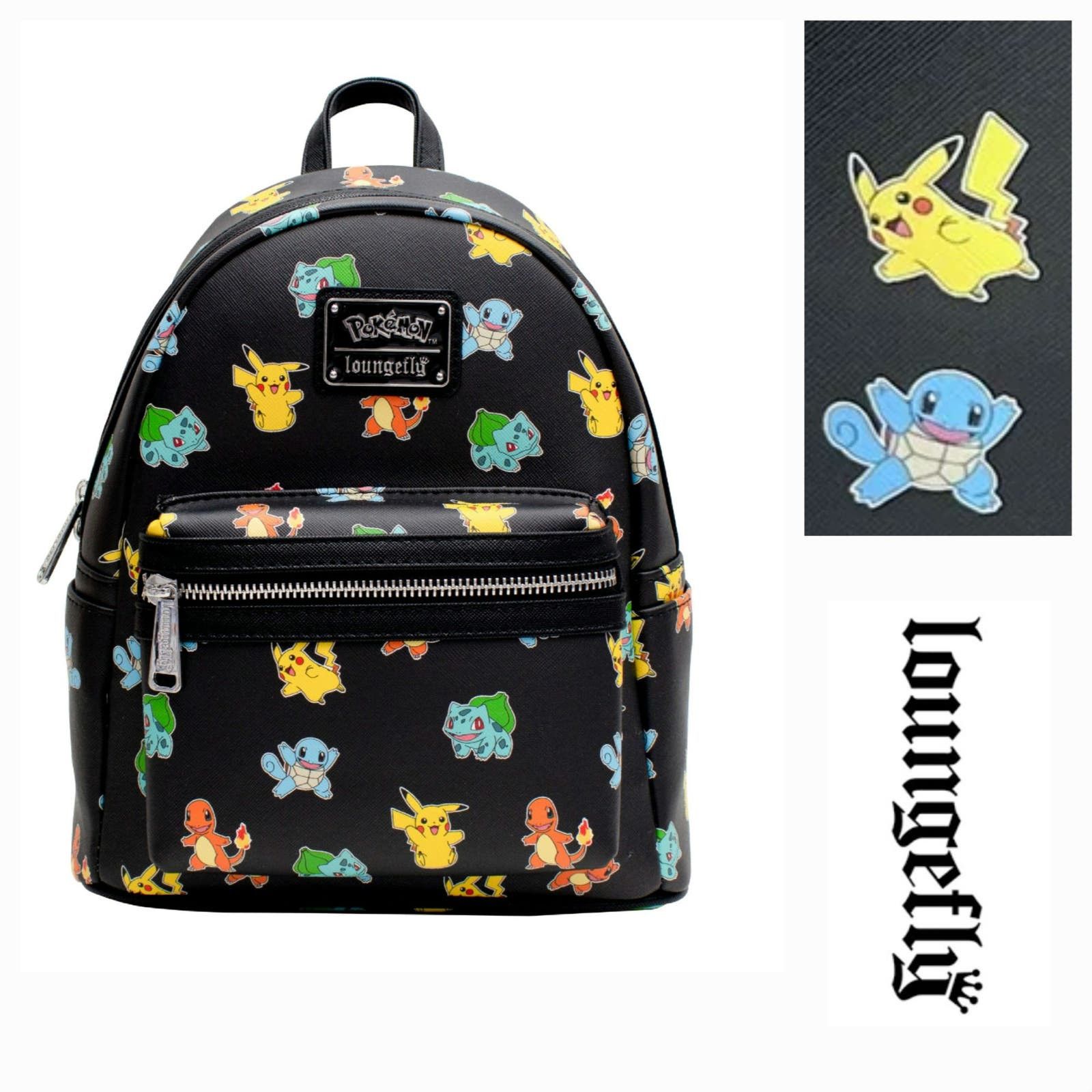 image of NWT Loungefly Pokémon Starters Aop Design Mini Backpack in Black, Women's
