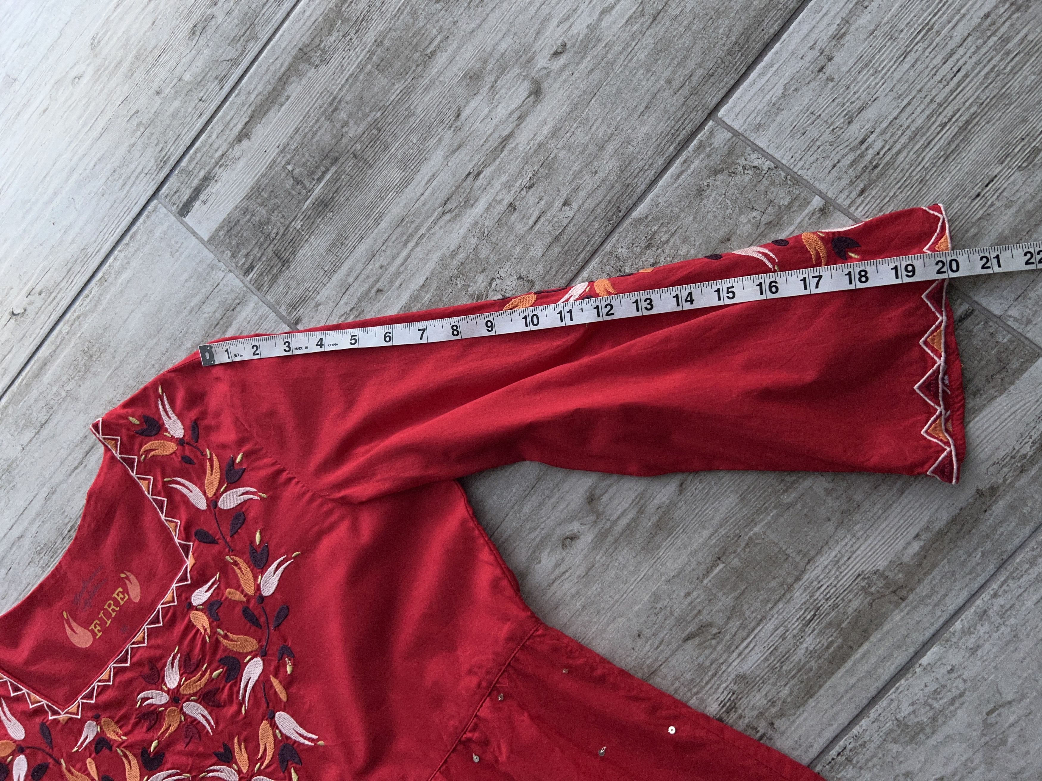 Designer Gudrun Sjoden Fire Embroidery Red Dress Cotton Size M / US 6-8 / IT 42-44 - 11 Thumbnail