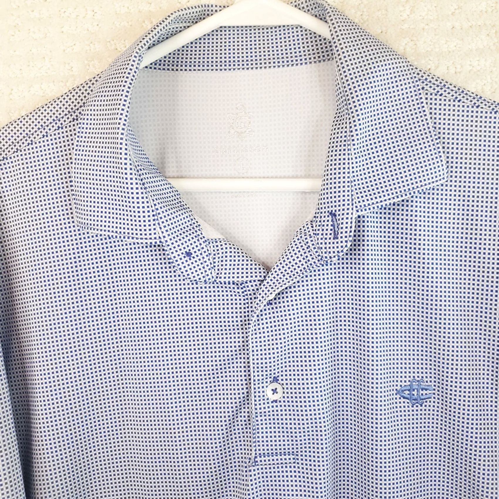 Vintage Turtleson Polo Shirt Men's L Blue Microcheck Short Sleeve Geometric Breathable Stretch Golf Preppy Logo Polo Blackout Size US L / EU 52-54 / 3 - 3 Thumbnail