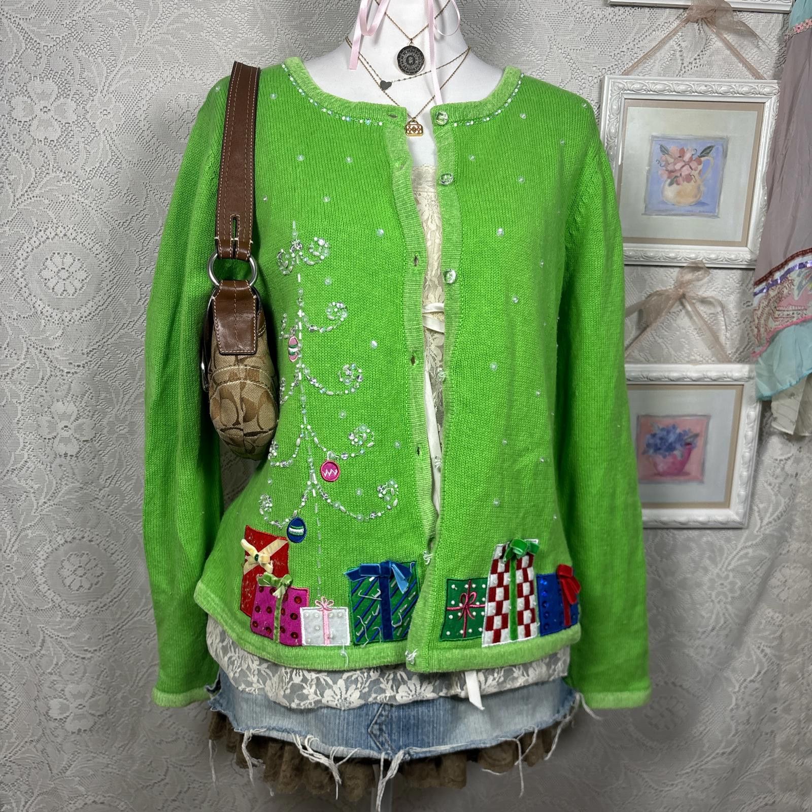 Other vintage tiara international christmas cardigan sweater Size L / US 10 / IT 46 - 1 Thumbnail