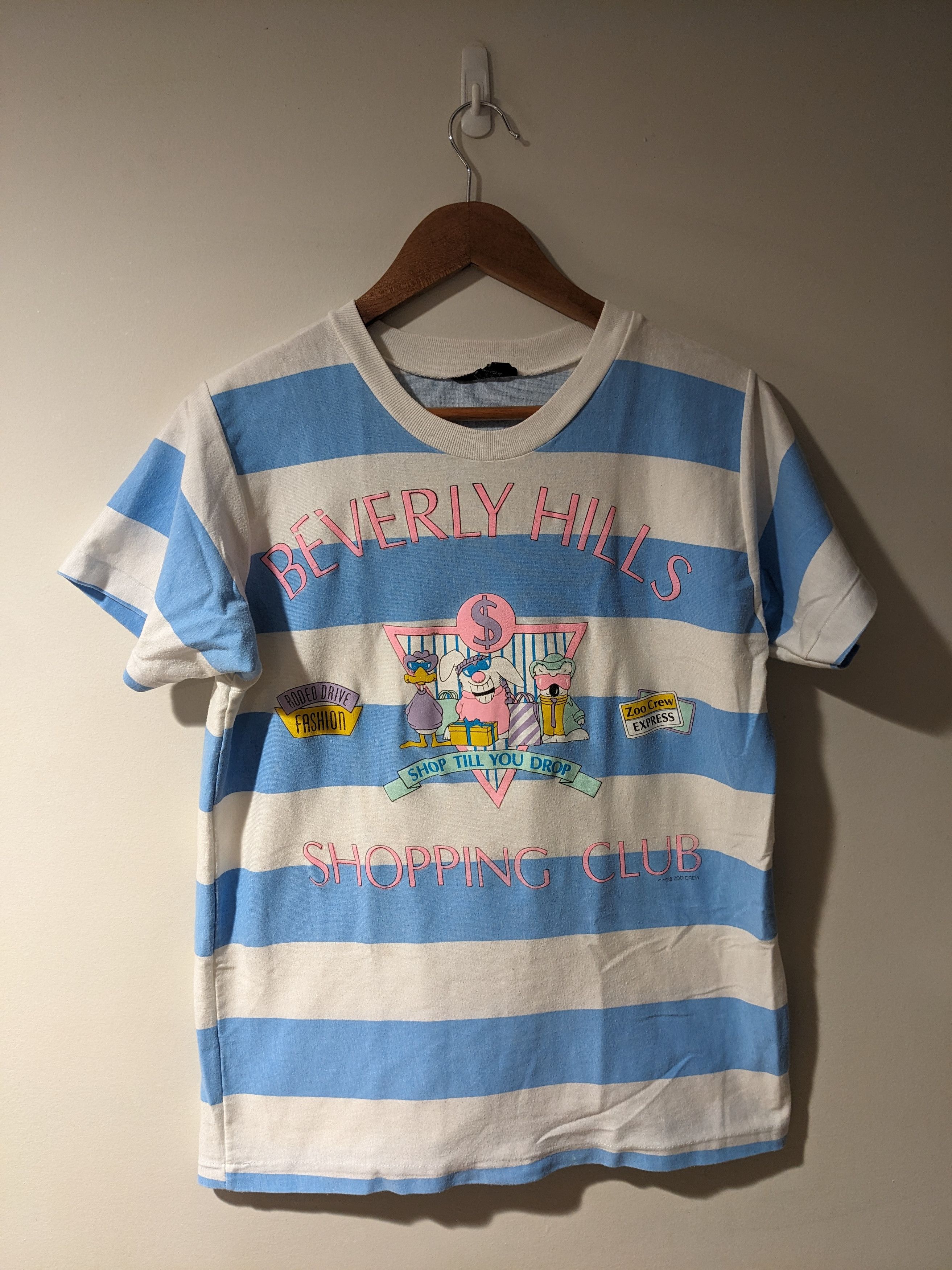 Vintage Vintage 1988 Beverly Hills Shopping Club Stripe T-Shirt Size US M / EU 48-50 / 2 - 1 Thumbnail