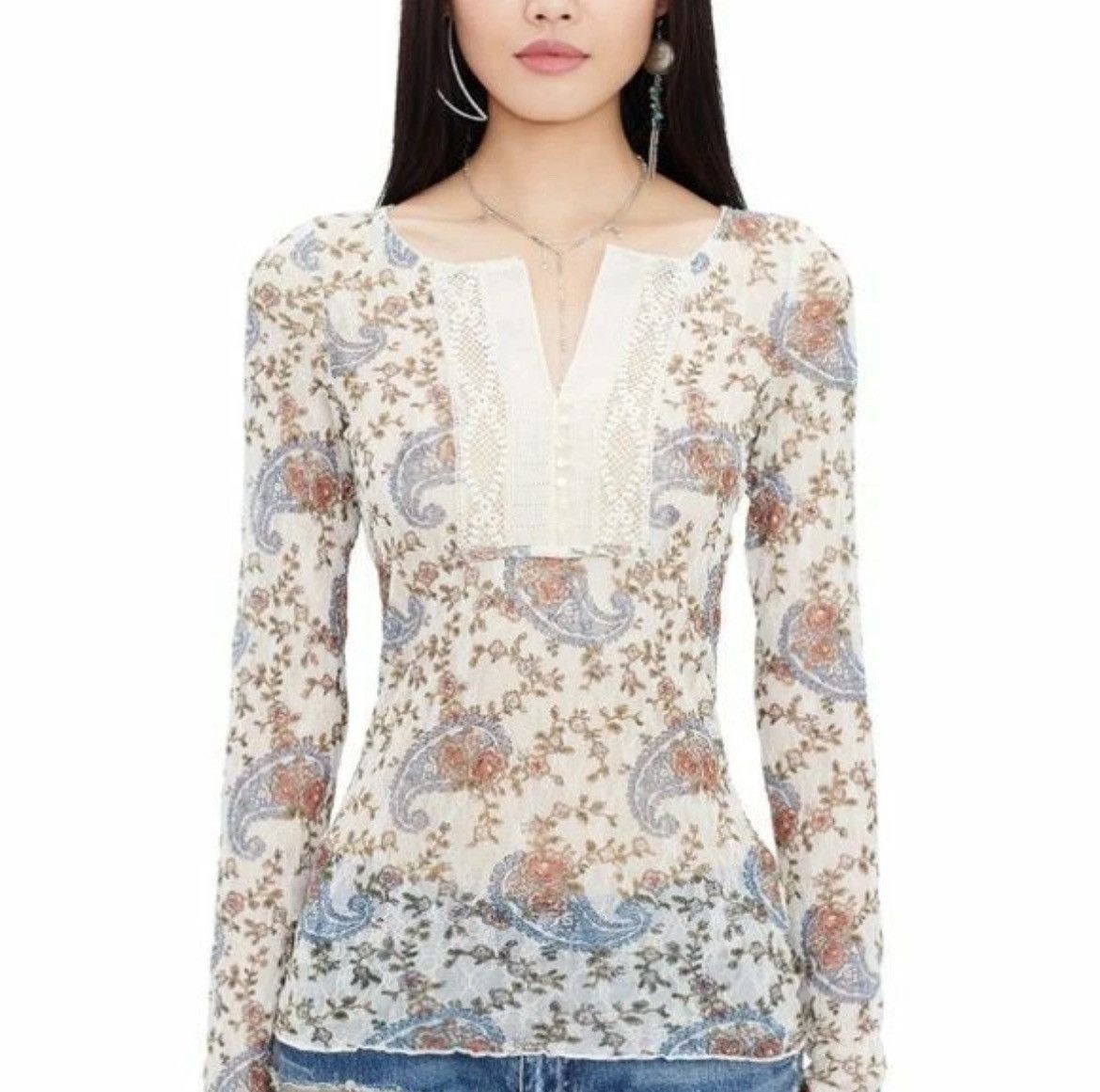 Denim & Supply Ralph Lauren Denim & Supply Paisley And Floral Lace Henley Top Size Small Size M / US 6-8 / IT 42-44 - 1 Thumbnail