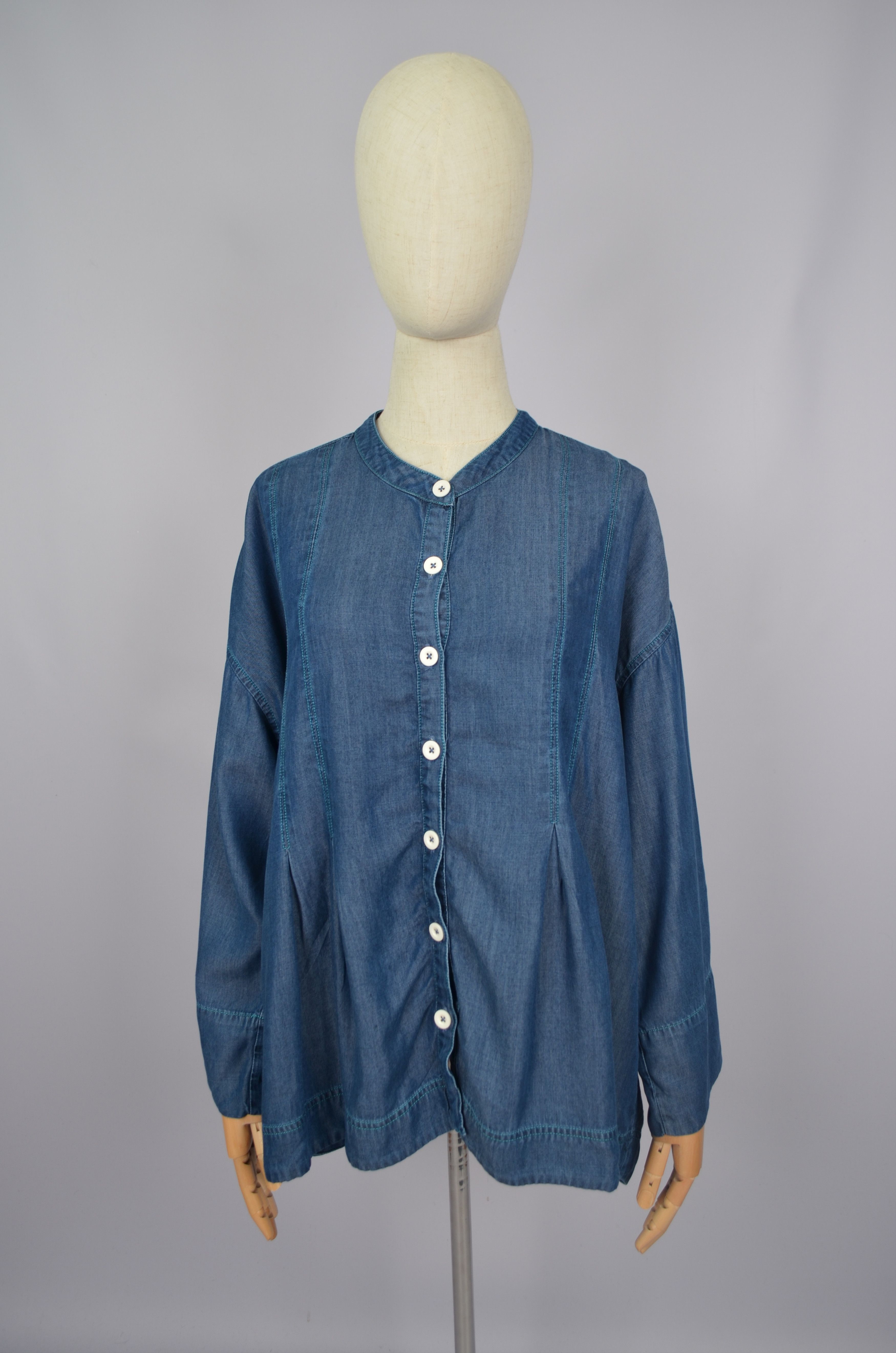 Designer × Sahara Club Sahara Tencell Lyocell Denim Blue Tunic Shirt S-M Oversize Size S / US 4 / IT 40 - 1 Thumbnail