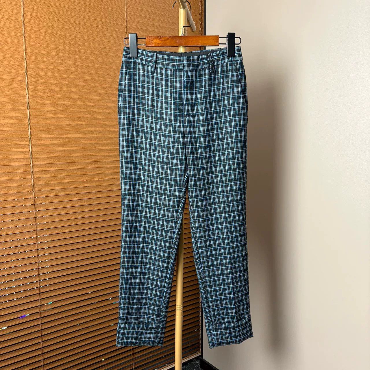 Miu Miu Black Green Checked Wool Pants