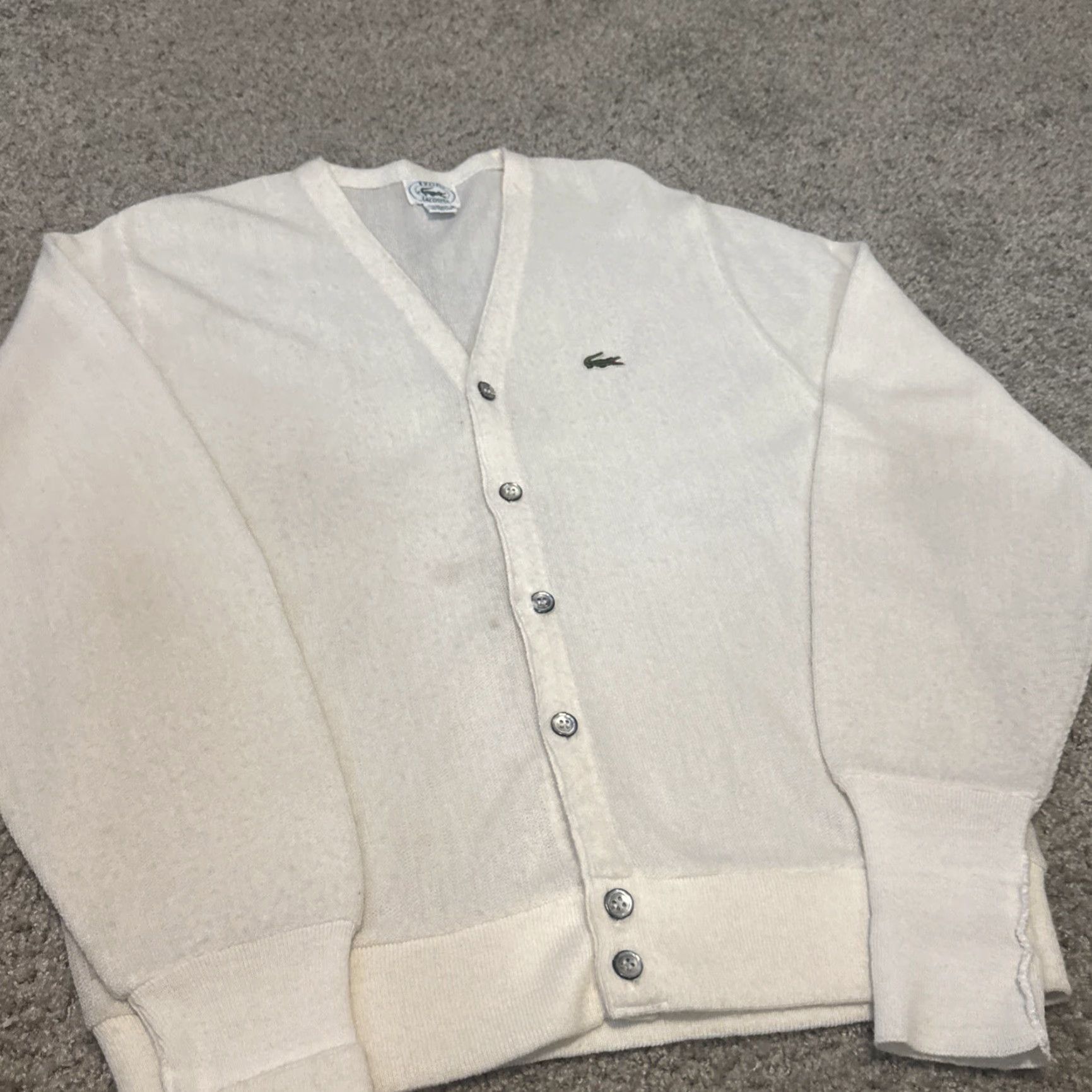 Lacoste VINTAGE 70s Izod Lacoste White Acrylic Knit Cardigan Sweater Large Mens Cardigan Knit White Lacoste 70s Izod Large Mens Size US L / EU 52-54 / 3 - 3 Thumbnail