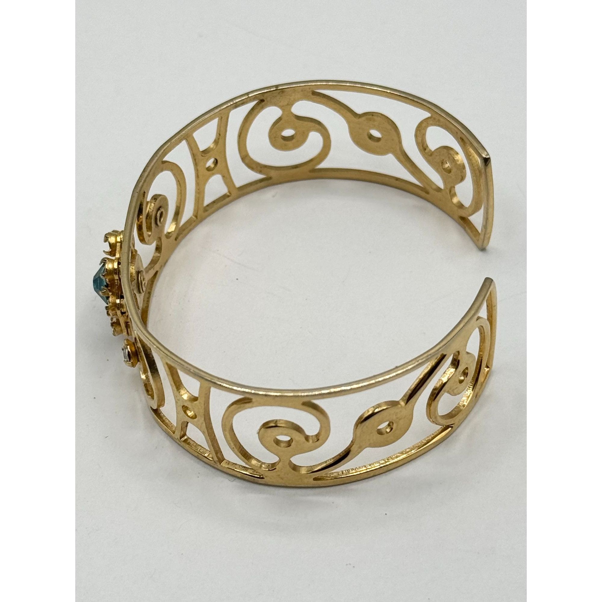 Vintage Vintage blue rhinestone flower cuff bracelet Size ONE SIZE - 4 Thumbnail