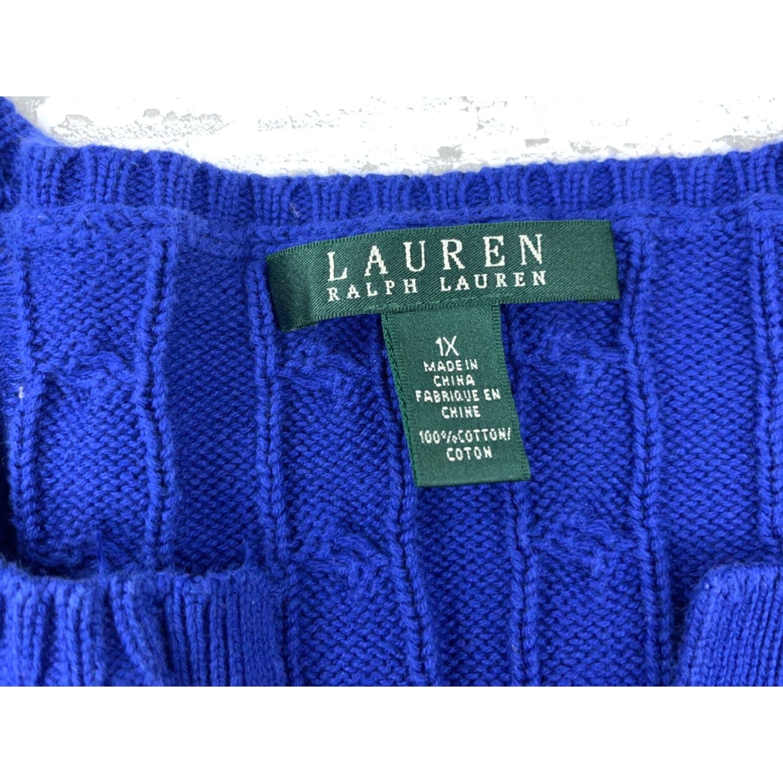 Ralph Lauren VINTAGE Lauren Ralph Lauren Sweater Women 1X Blue Cable-Knit V-Neck Pullover Regular Fit All Seasons Womens Women Size XL / US 12-14 / IT 48-50 - 3 Thumbnail