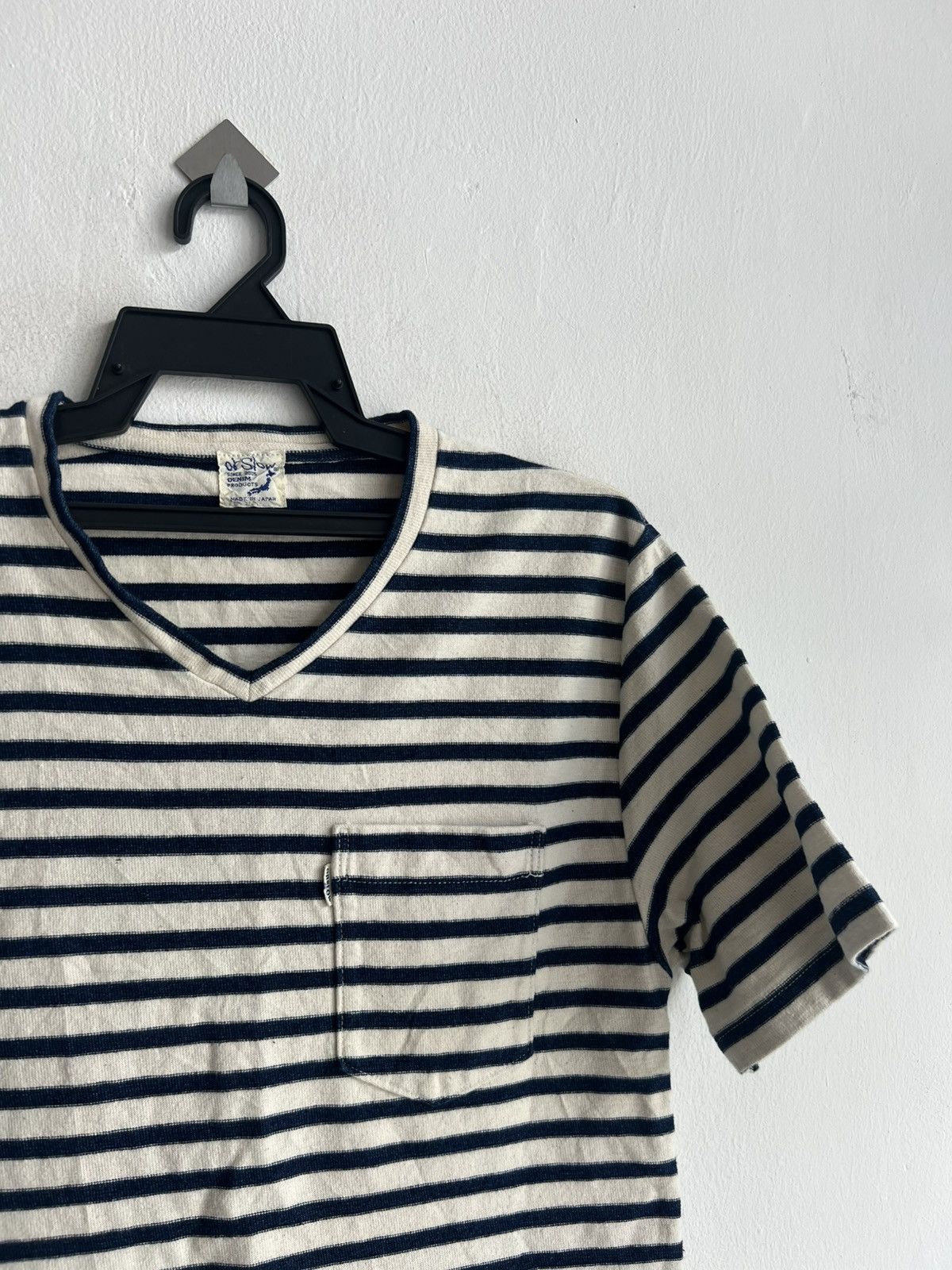 Orslow Orslow Japan Indigo Dyed Rockabilly Striped Pocket Tee Shirt Size US S / EU 44-46 / 1 - 2 Thumbnail