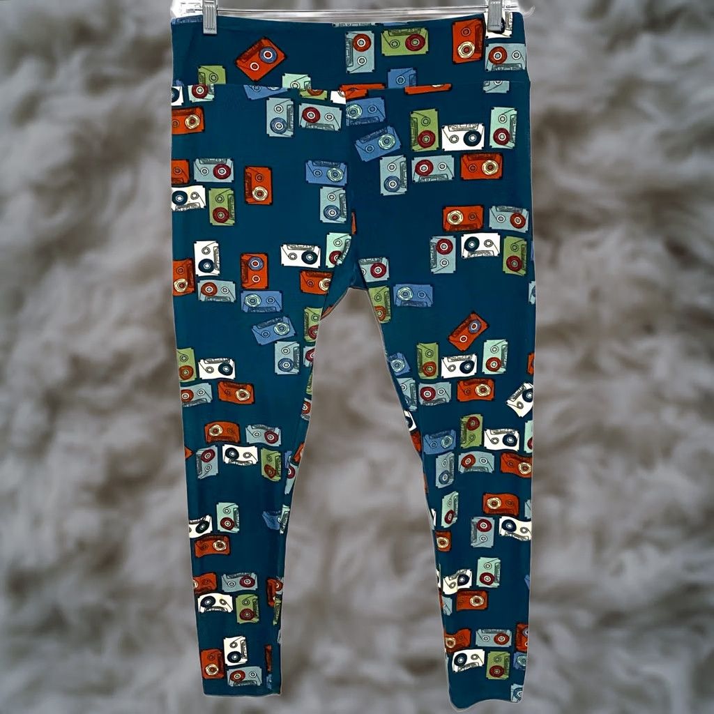 Vintage LULaRoe Leggings Cassette Tapes All Over Print OS TC Teal 80s 90s Retro Y2K Boho Size 36" / US 14 / IT 50 - 1 Thumbnail