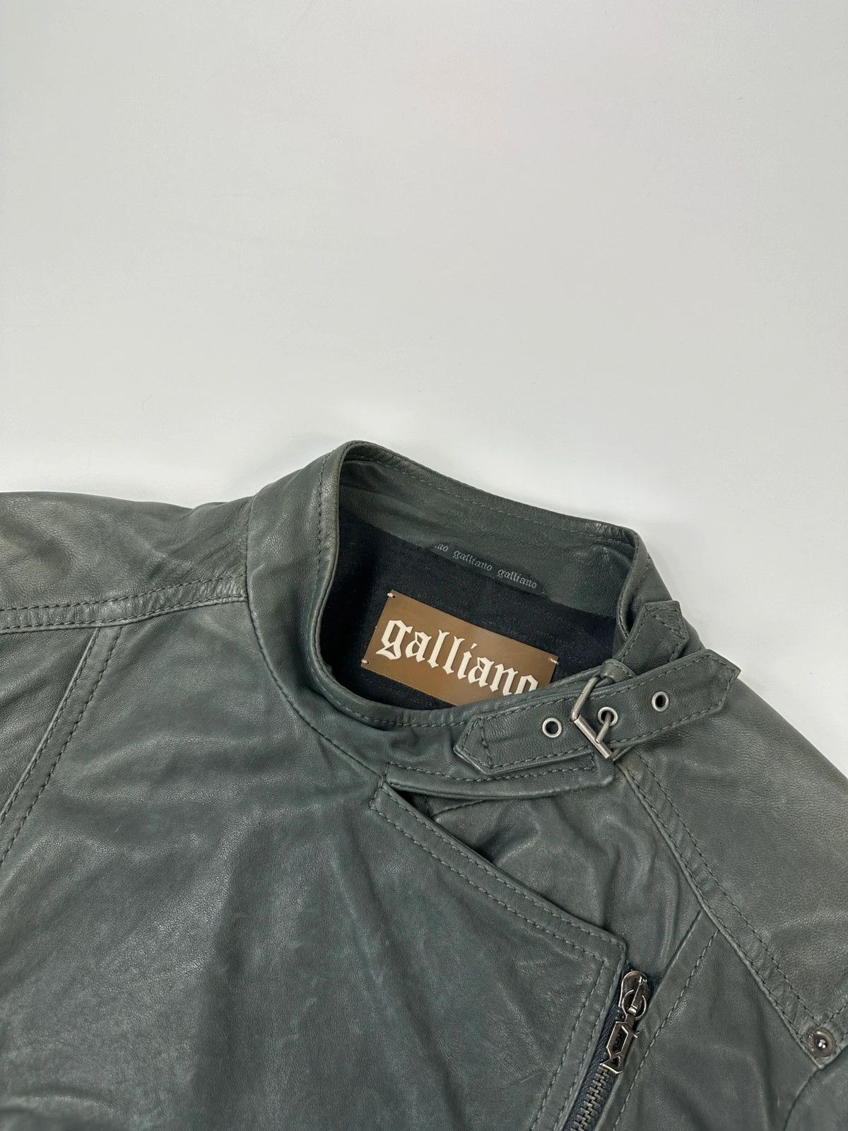 John Galliano John Galliano Khaki Green Side Zip Perfecto Leather Jacket Size M / US 6-8 / IT 42-44 - 3 Thumbnail