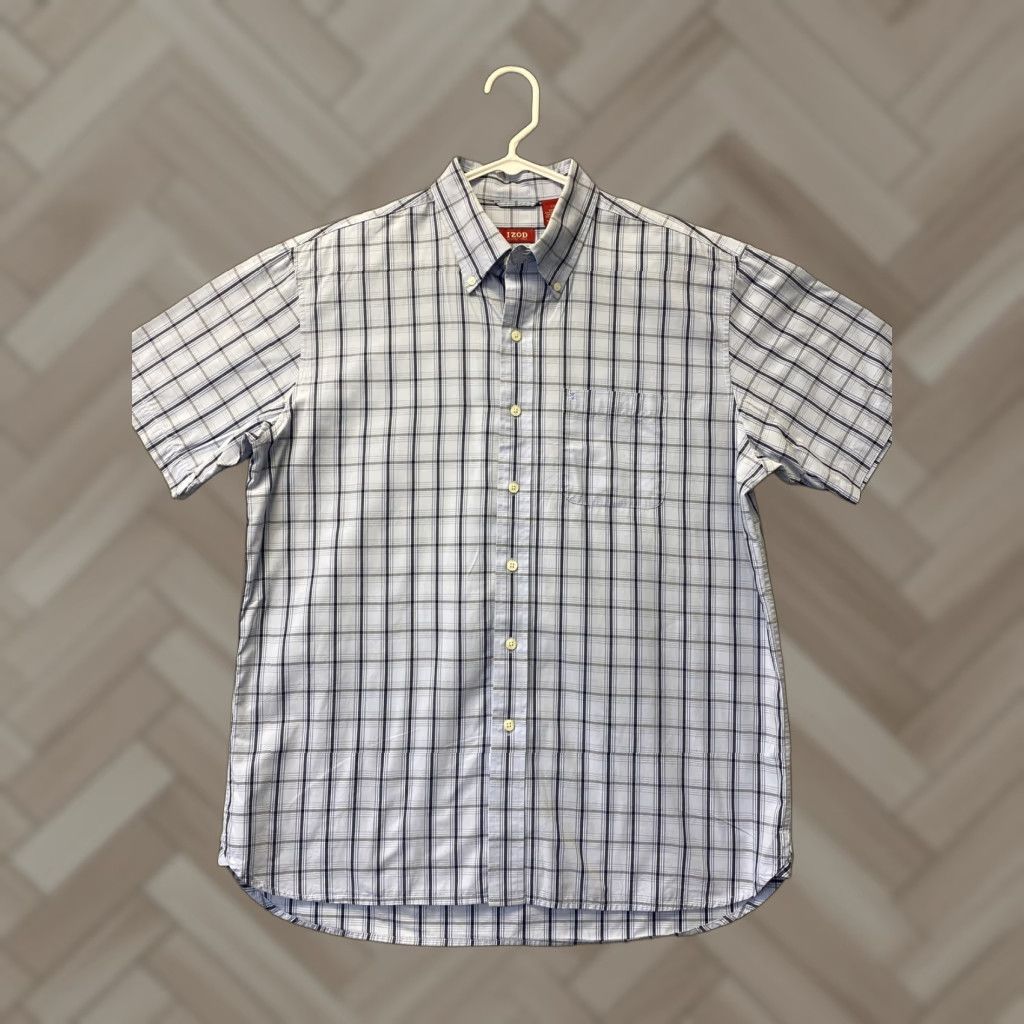 Izod IZOD Button-Up Shirt Men's Large Blue Short Sleeve Regular Fit Solid Classic Size US L / EU 52-54 / 3 - 1 Thumbnail